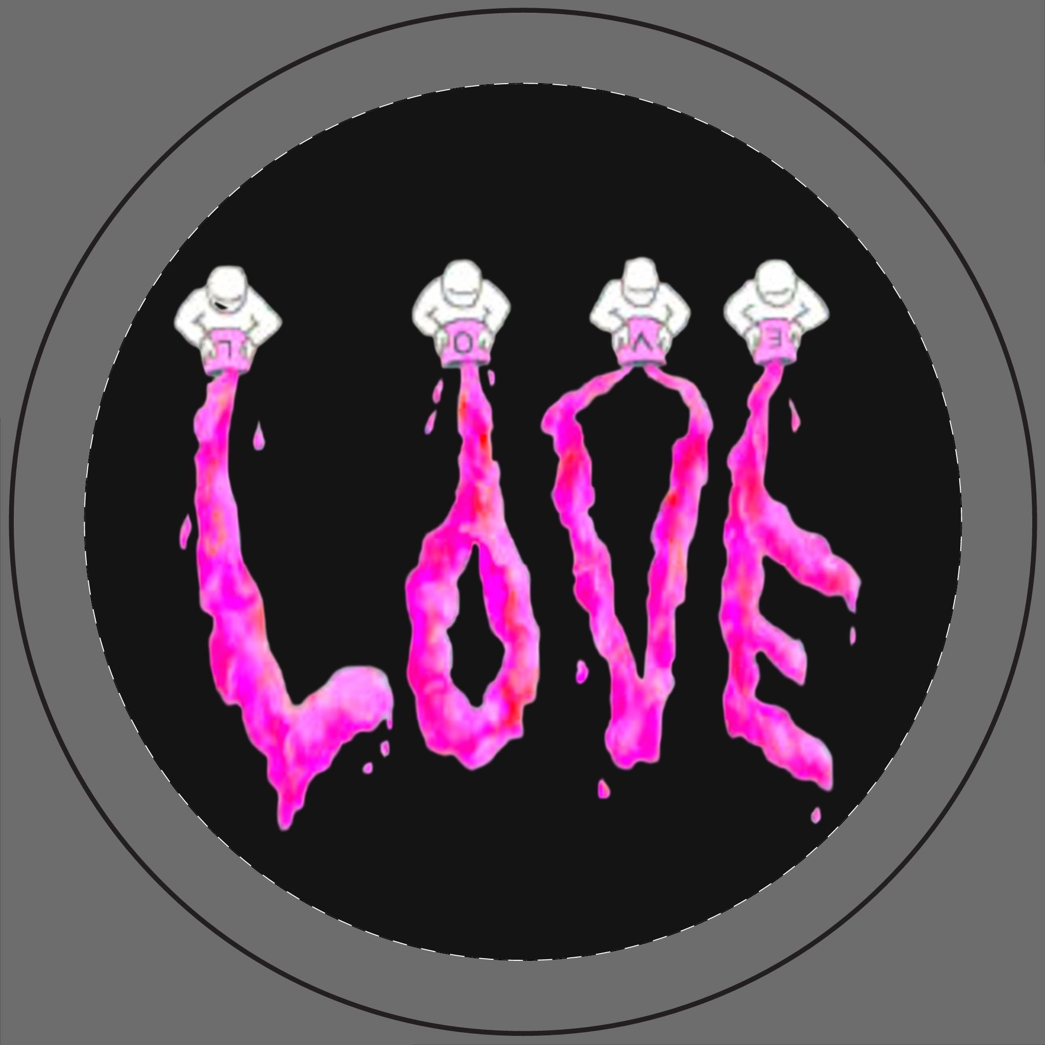 Pink 'LOVE' text on a black background engraved on a bamboo lid