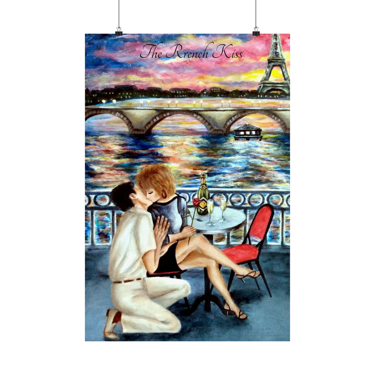Vertical Romantic Poster - The French Kiss by Studio Blitz