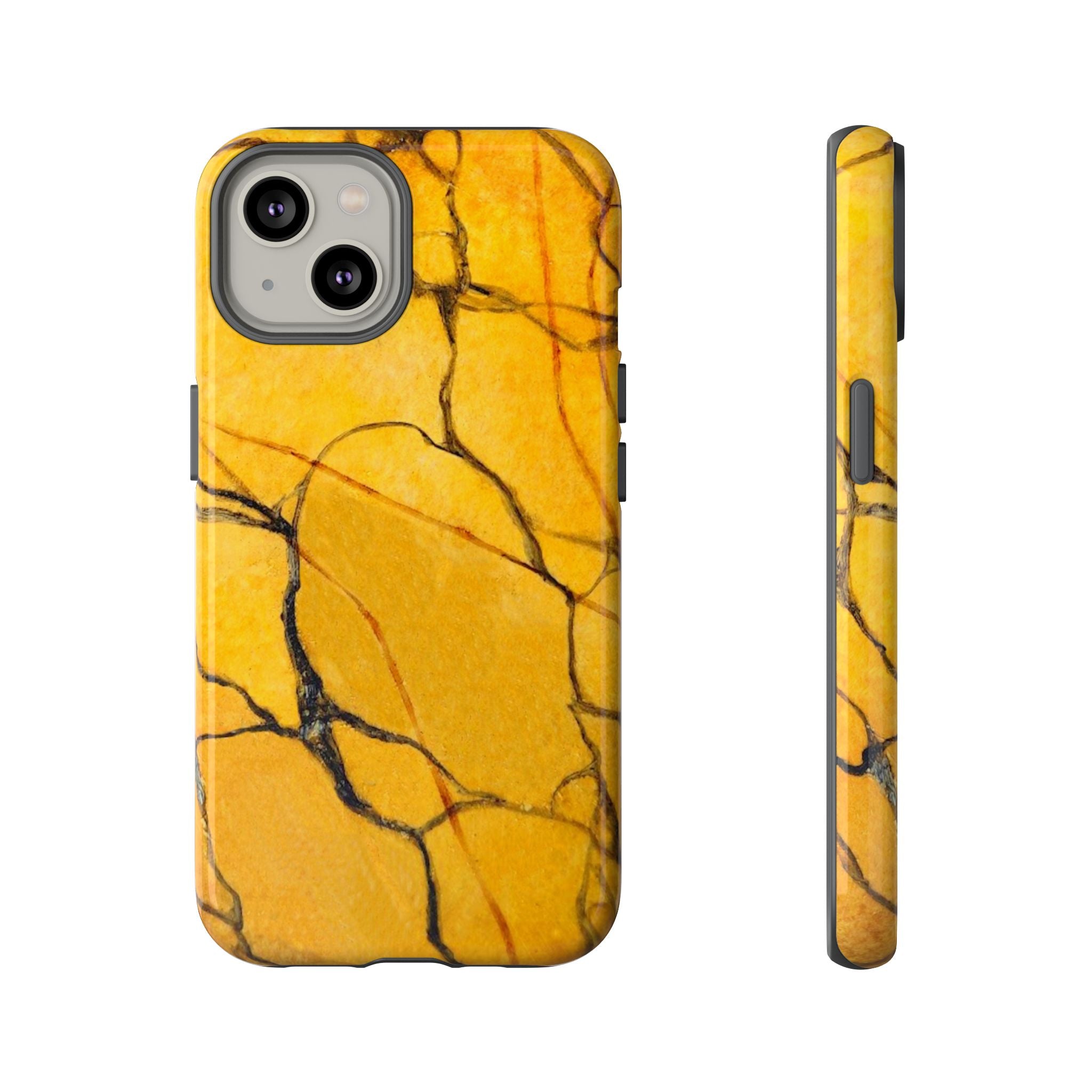 phone case in eye catching gold marble design in glossy or matte finish with silicone lining and hard shell for impact and UV resistance
