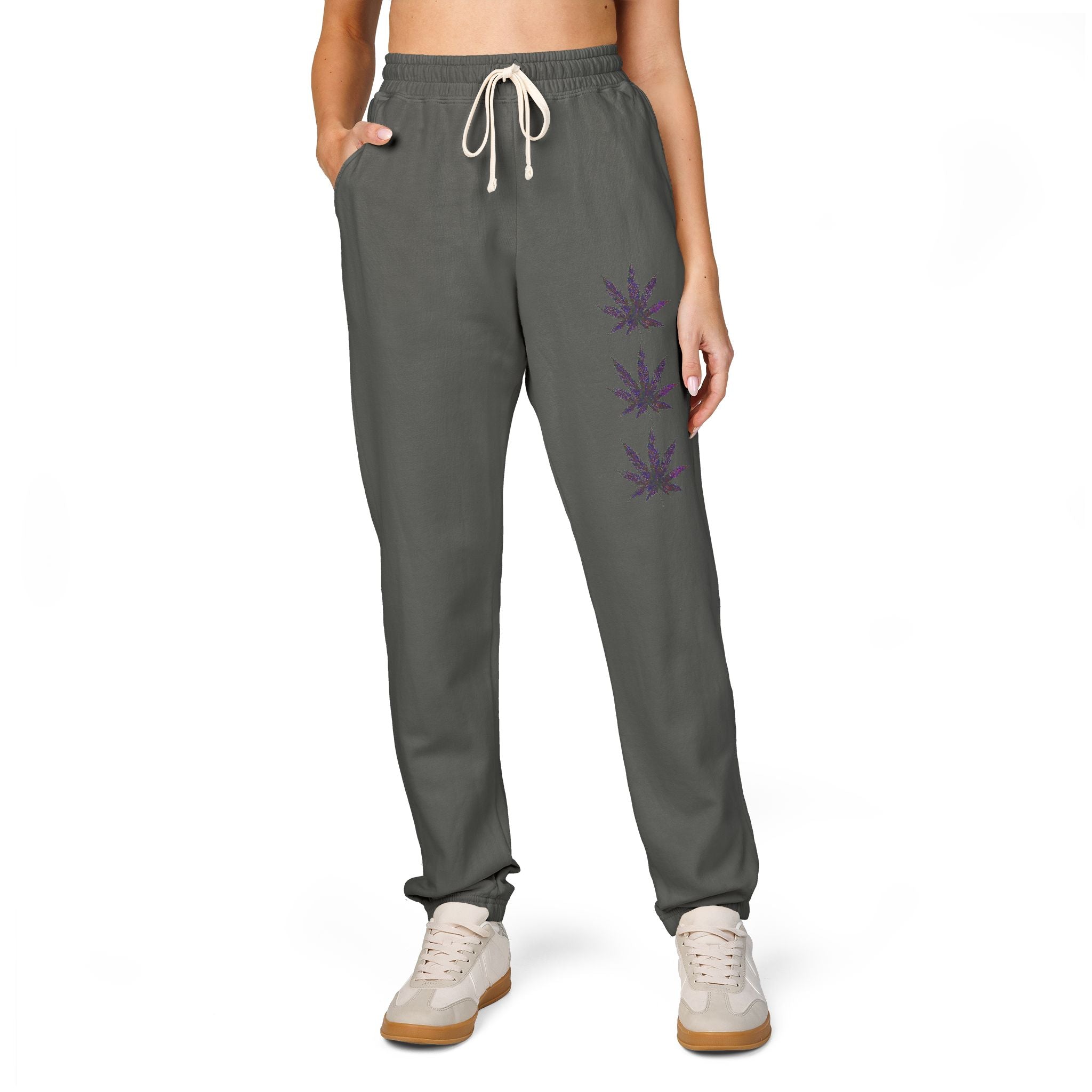 Fleece Sweatpants - Vibrant Cannabis Leaf Design by Studio Blitz