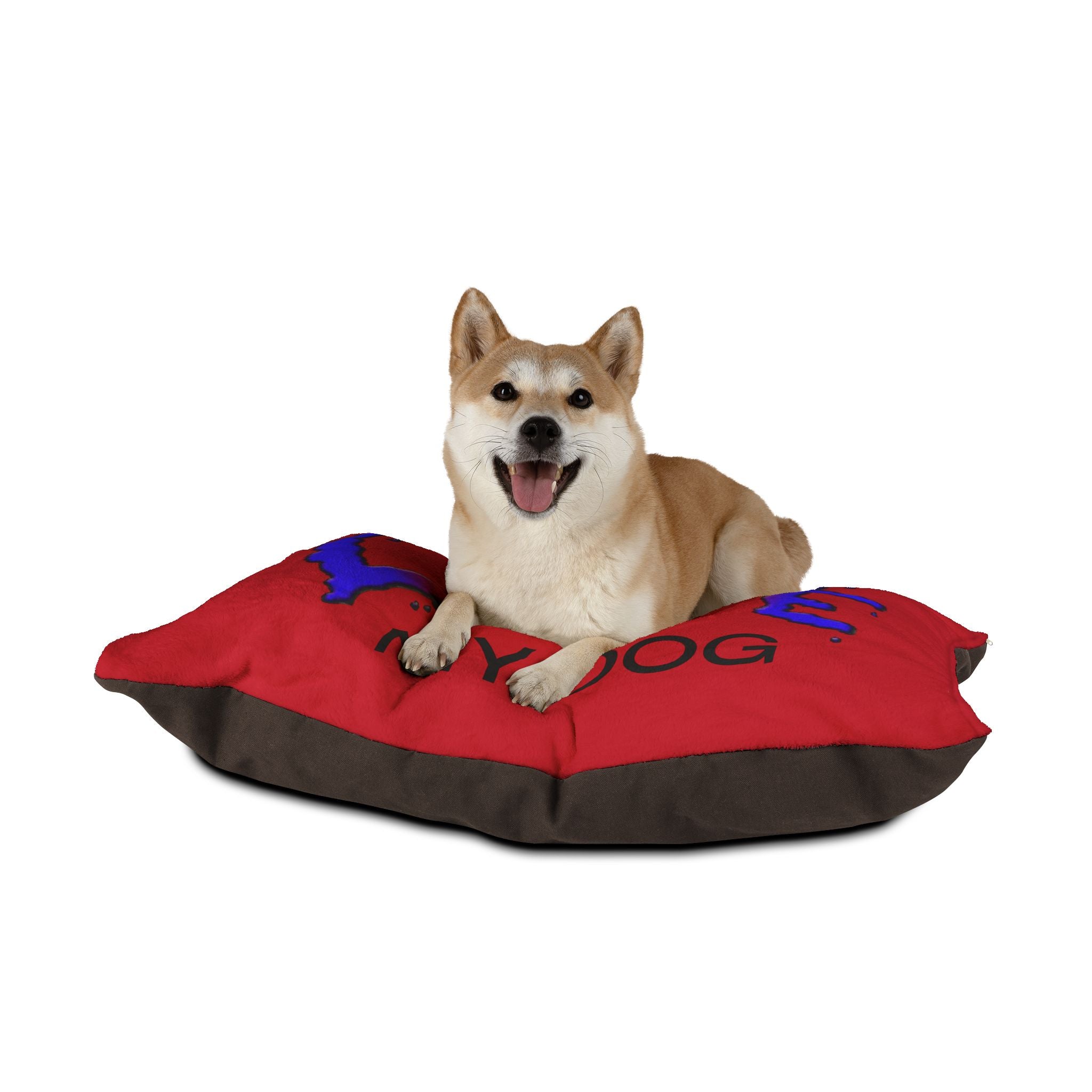 Vibrant Red Dog Bed - Comfy with LOVE Art Design by Studio Blitz