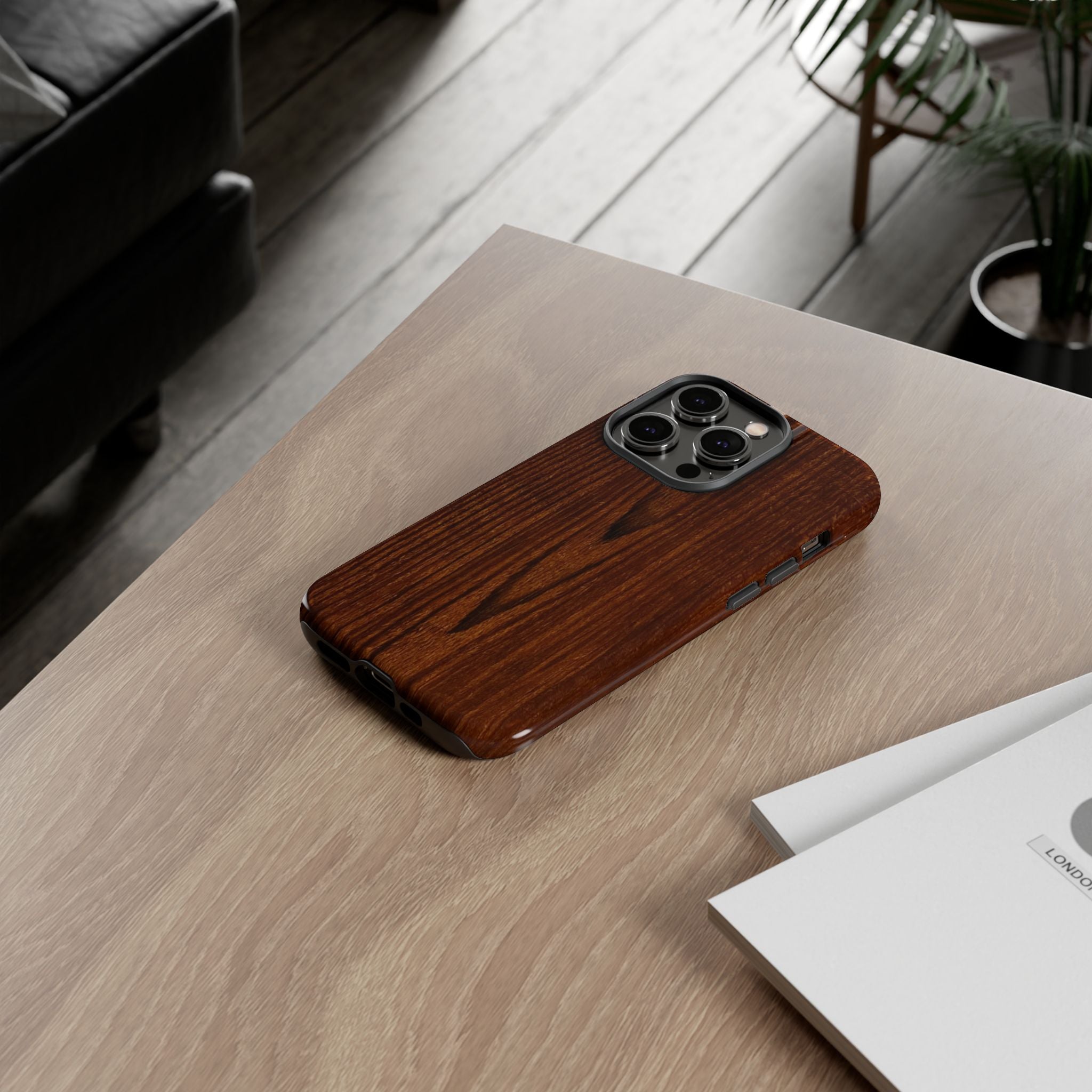 Phone Case in Fine Wood Grain Design with rustic, rugged good looks with toughness and durability for UV and impact resistance protection