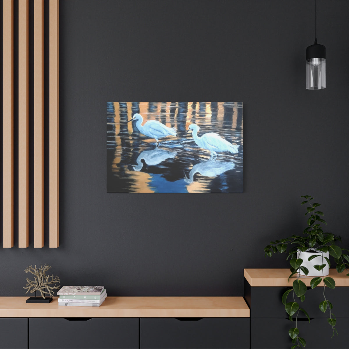 Canvas Wall Art – Reflected Egrets at Dusk