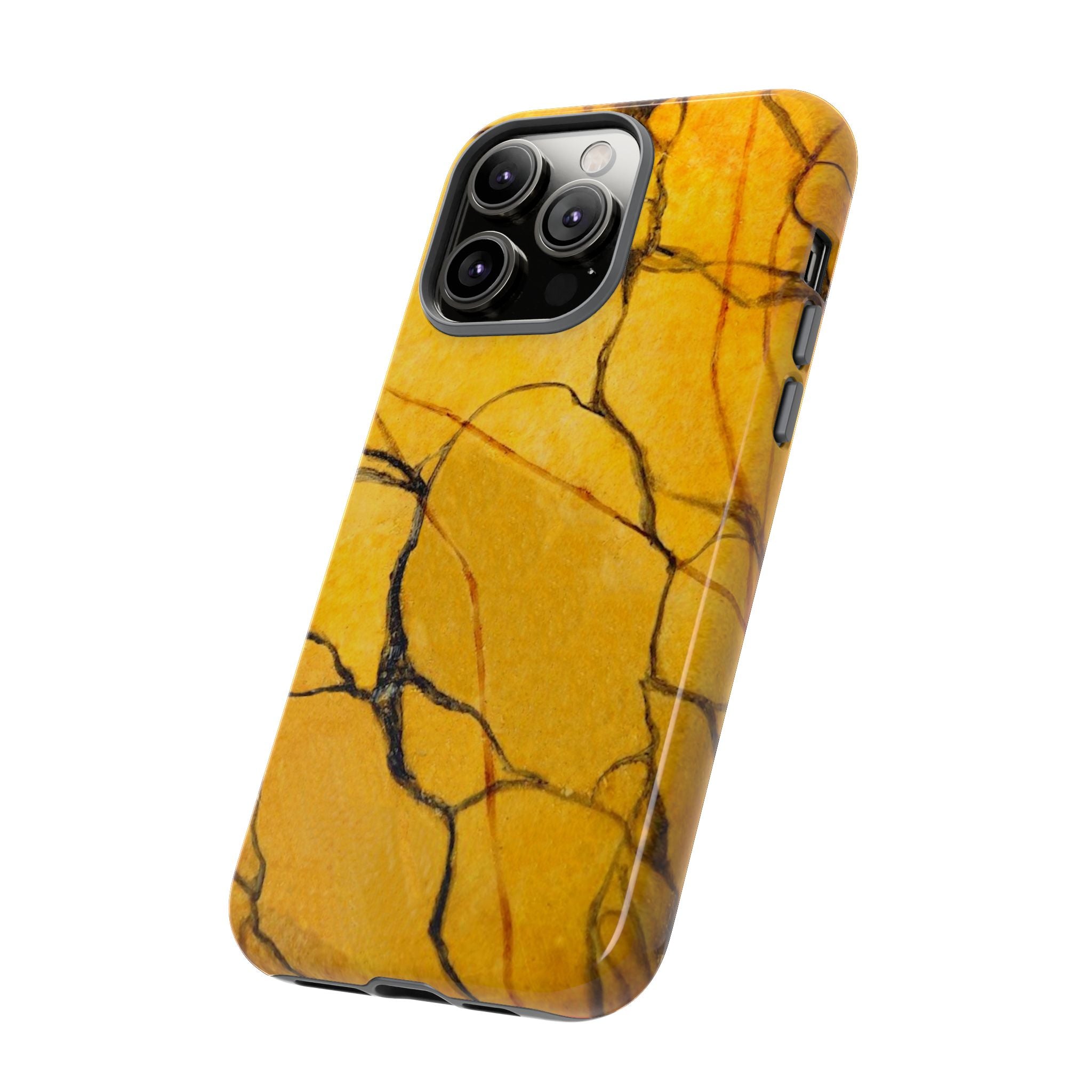 phone case in eye catching gold marble design in glossy or matte finish with silicone lining and hard shell for impact and UV resistance