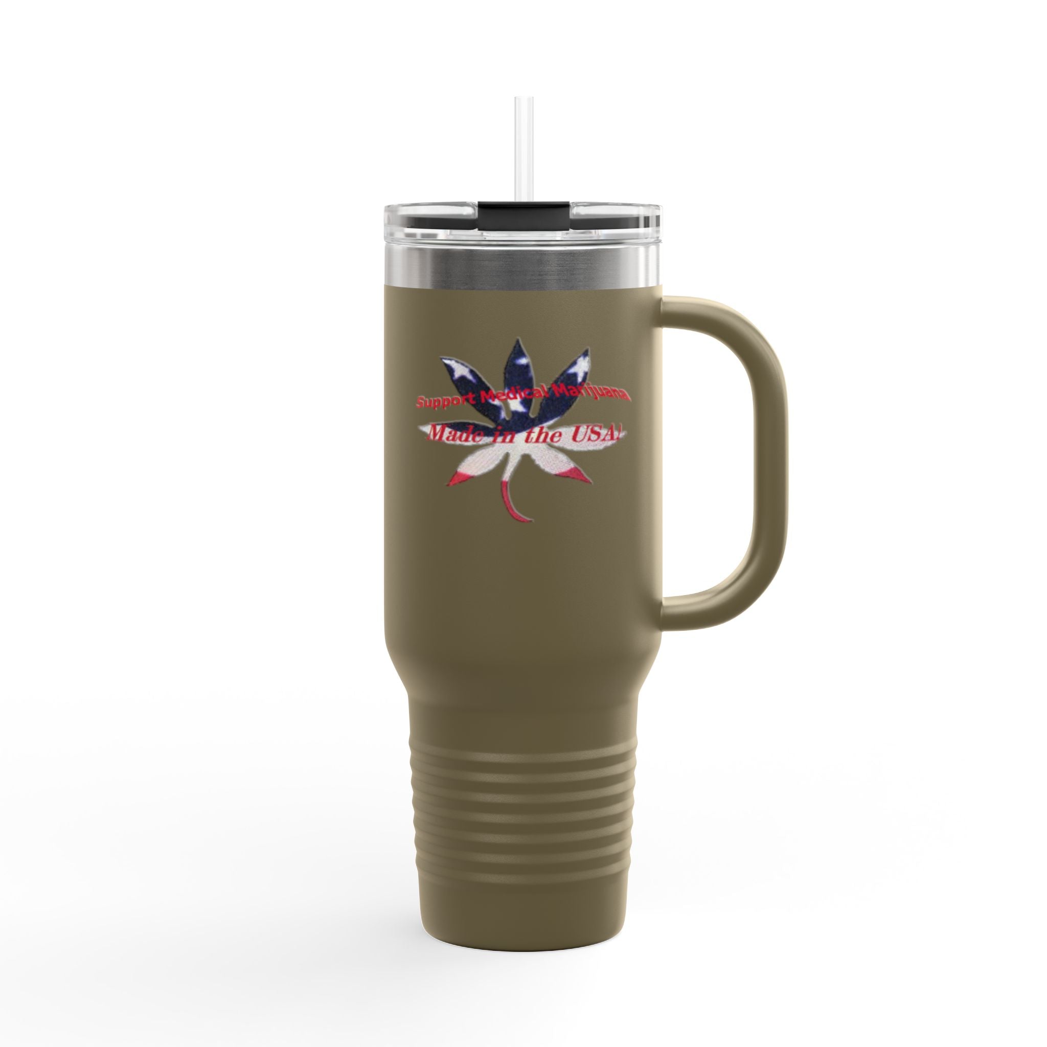 40oz Insulated Travel Mug — American Flag Cannabis Leaf Design