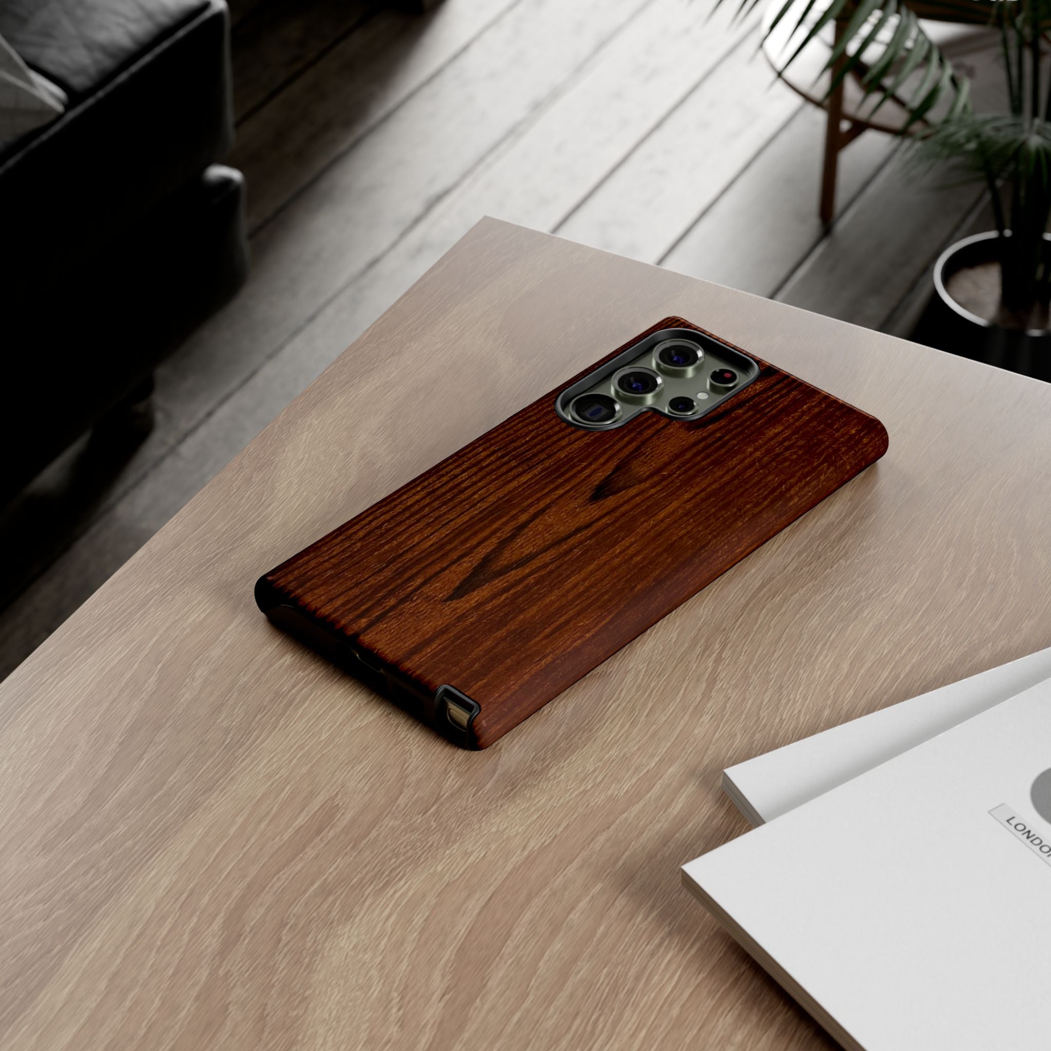 Phone Case in Fine Wood Grain Design with rustic, rugged good looks with toughness and durability for UV and impact resistance protection