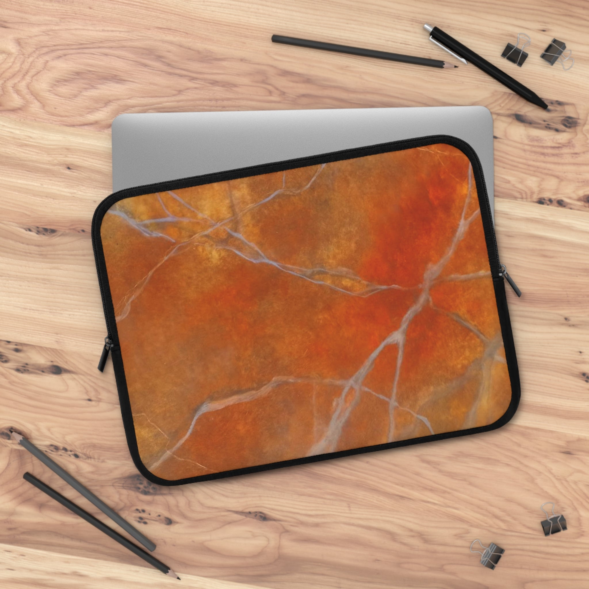 Laptop Sleeve in Stylish Red/Orange Marble Design