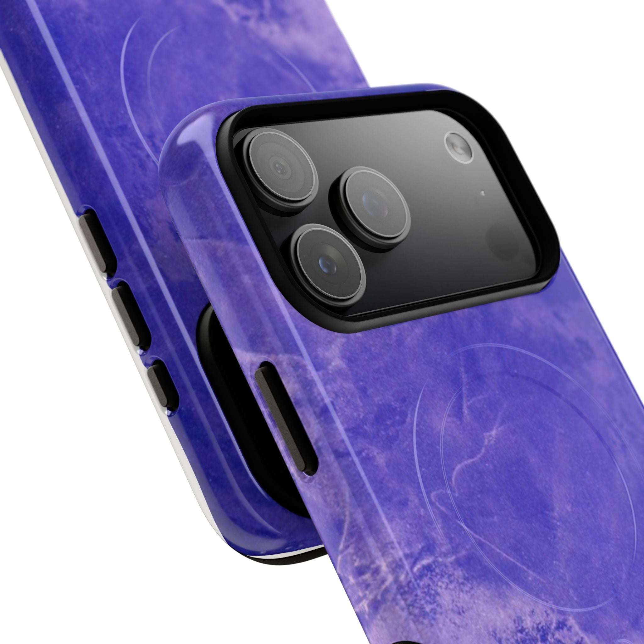 Magnetic iphone case in Blue abstract design with dual layers for toughness and compatible with MagSafe Accessories