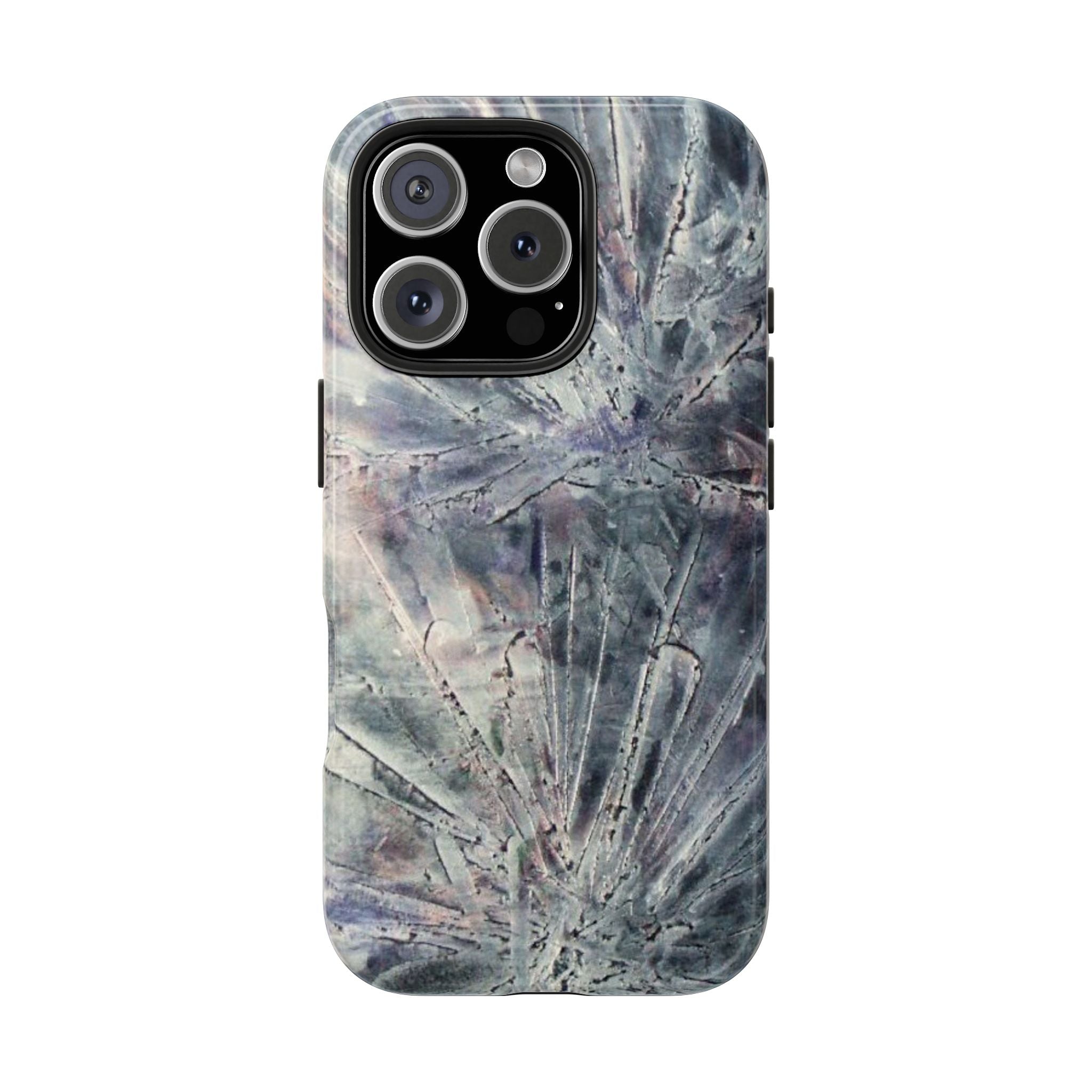 Phone case in abstract bursts of silver crystal design with rubber lining for strong impact and UV protection
