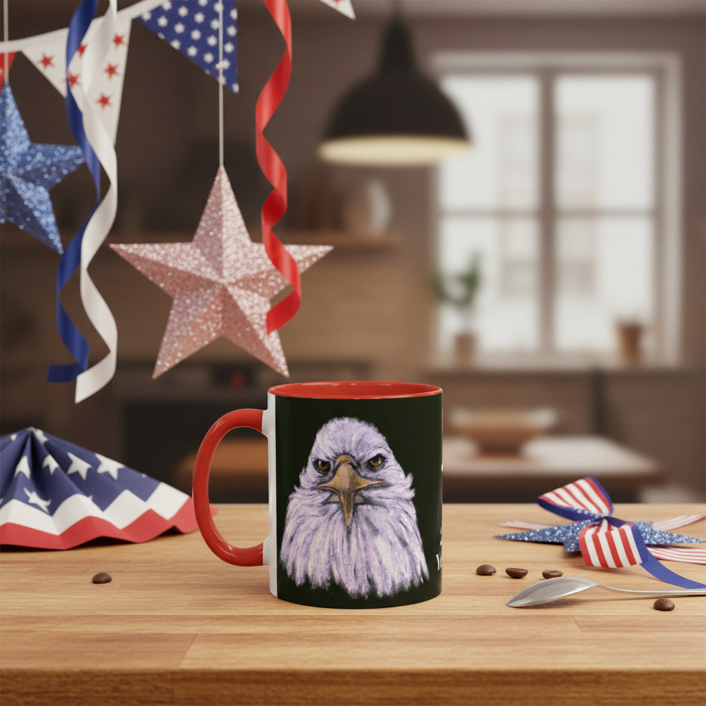 Mug with an eagle portrait on a black background and red accents - 11oz