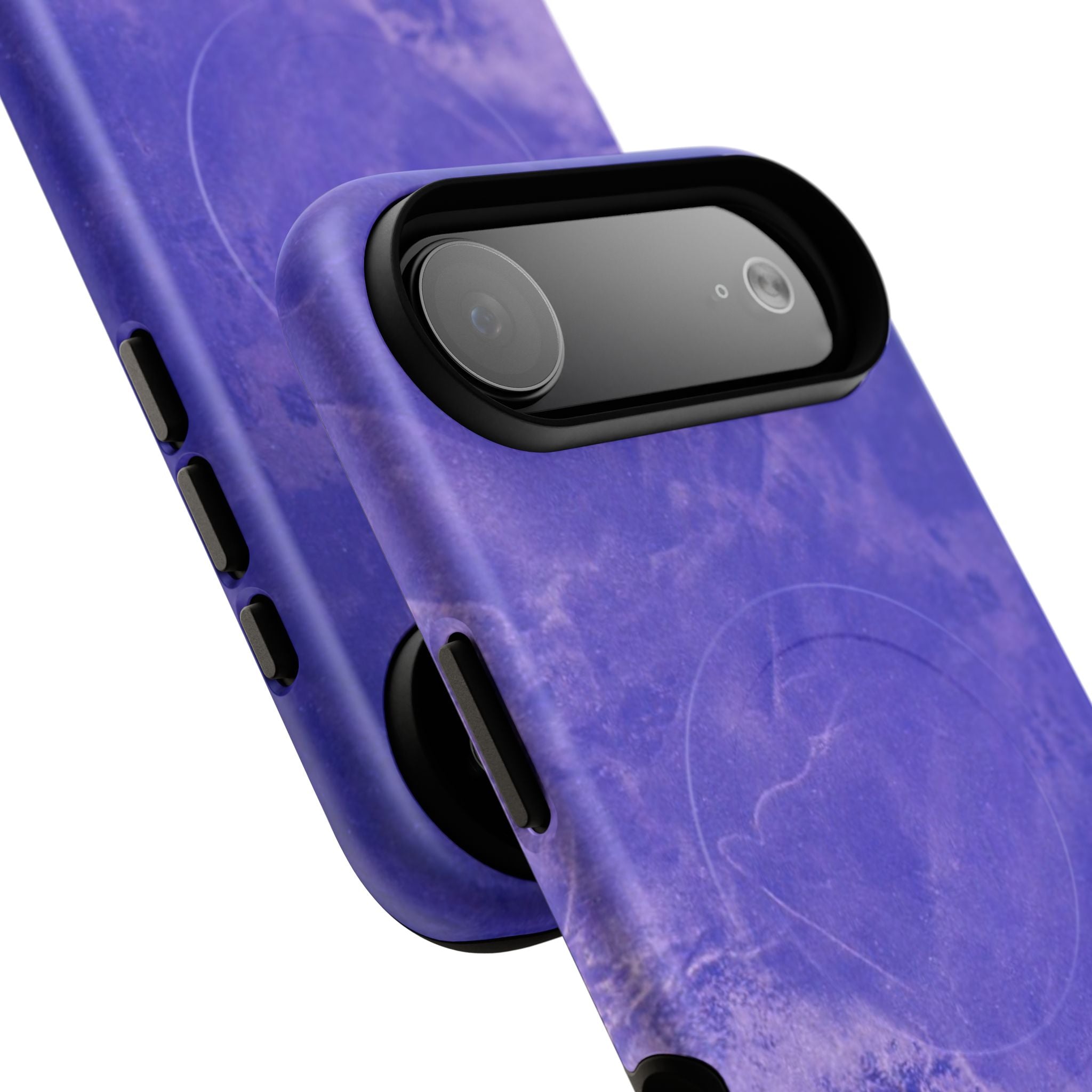 Magnetic iphone case in Blue abstract design with dual layers for toughness and compatible with MagSafe Accessories
