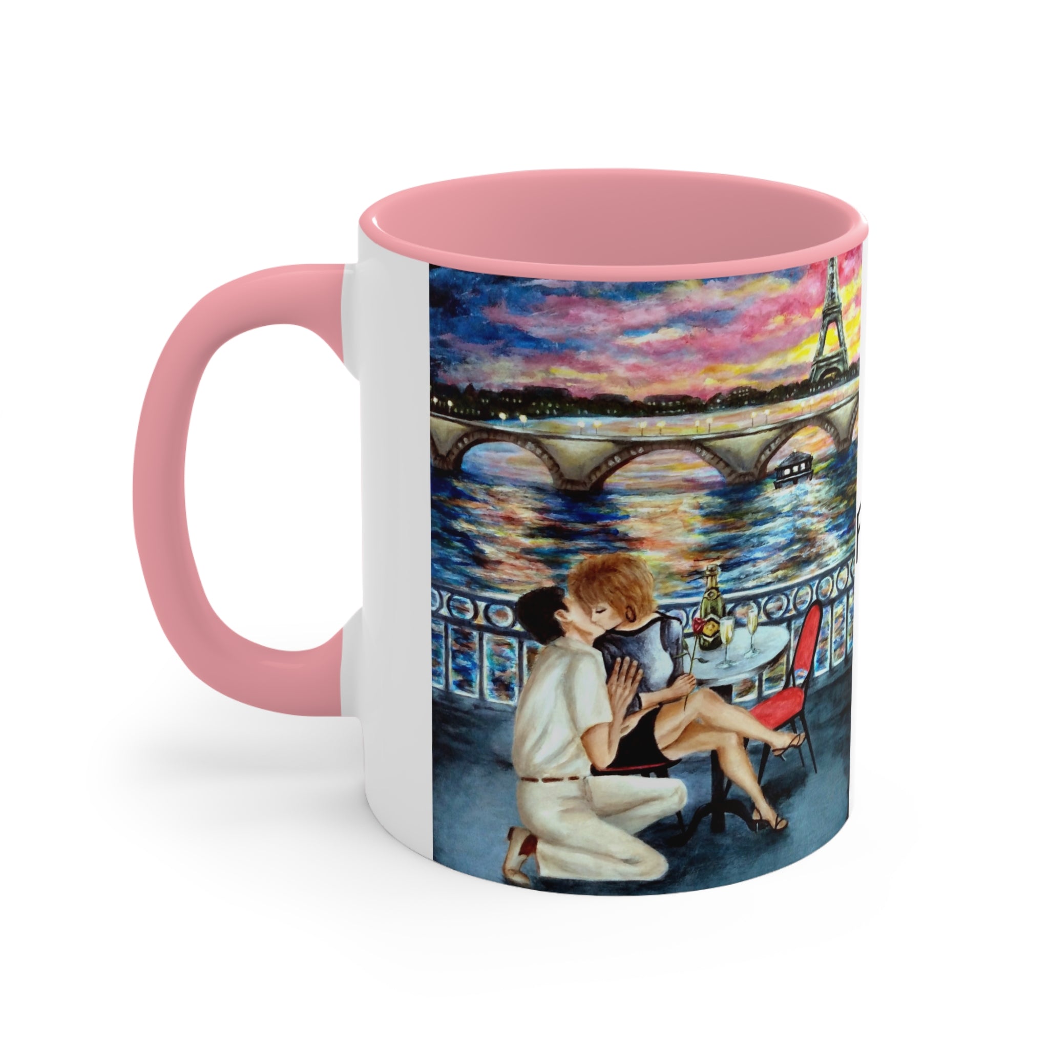 Mugs of Romantic Paris and The French Kiss in Artist Rendering