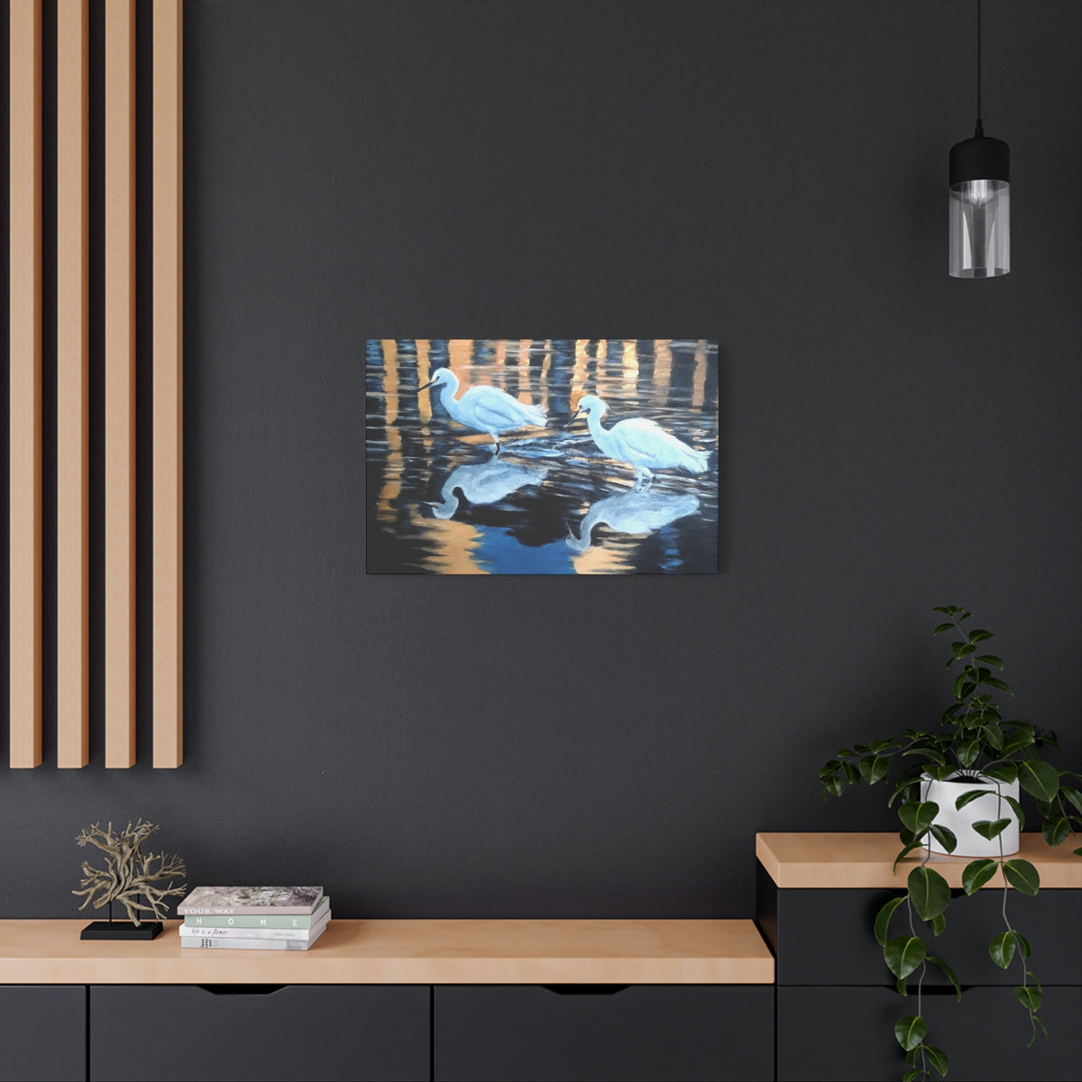 Canvas Wall Art – Reflected Egrets at Dusk