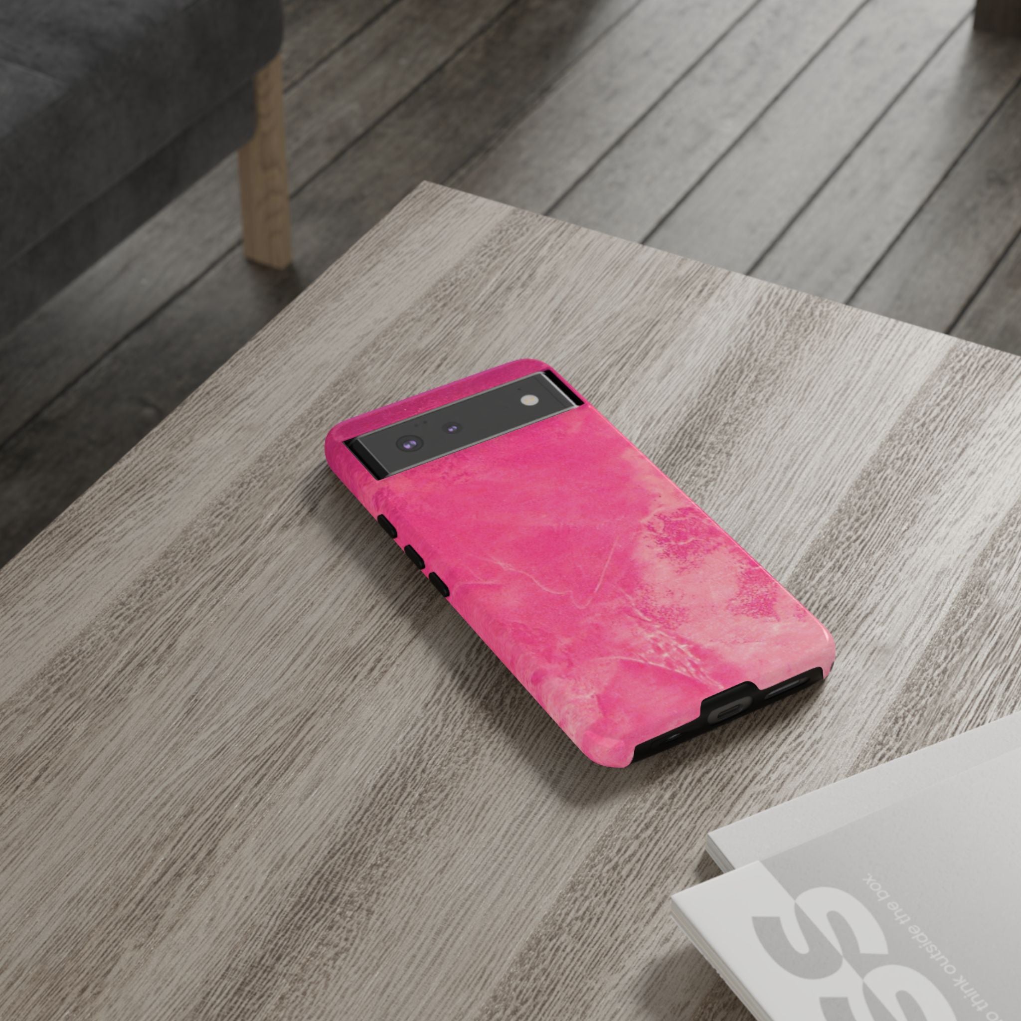 phone case in glossy or matte Hot Pink Marble Design with UV and impact resistance protection