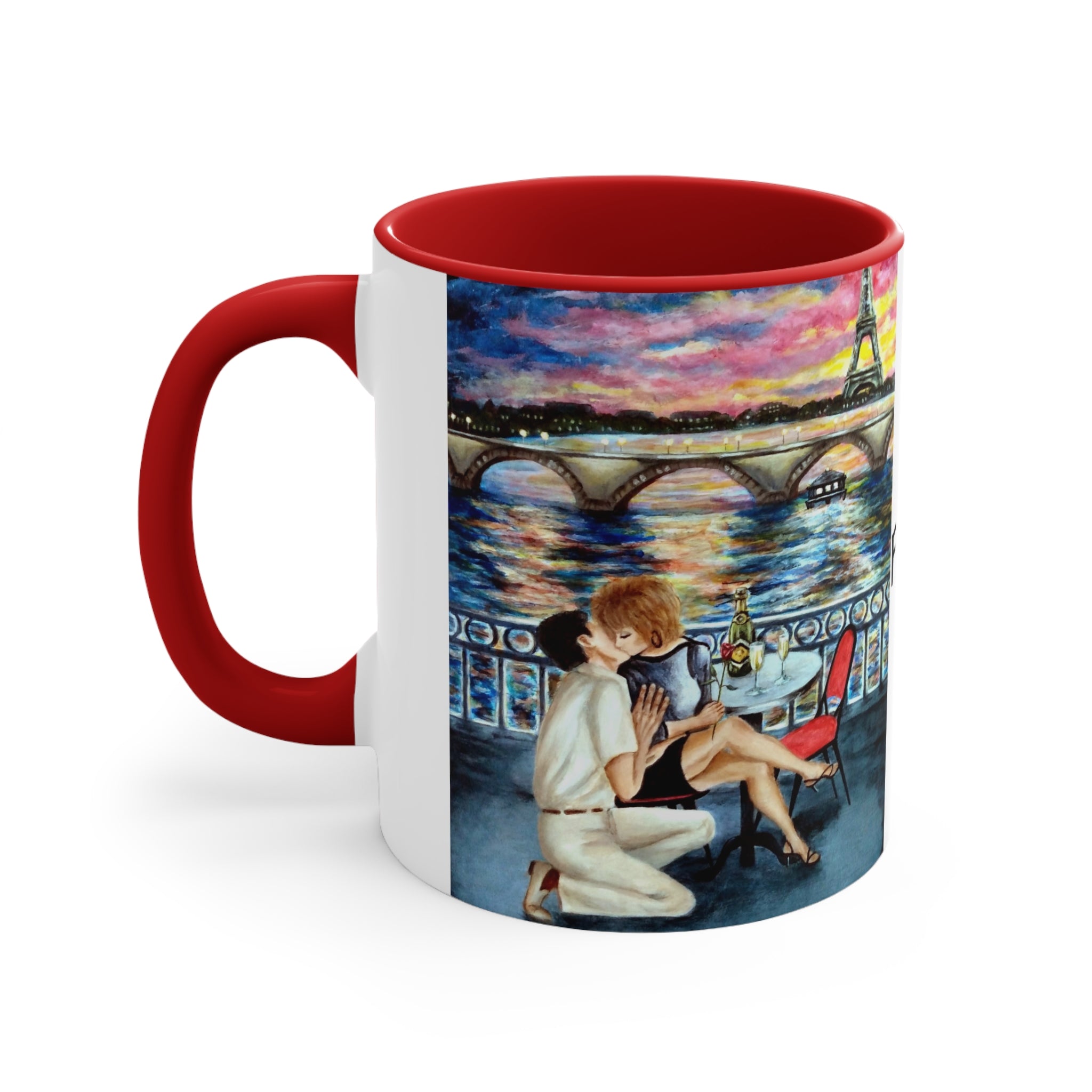 Mugs of Romantic Paris and The French Kiss in Artist Rendering