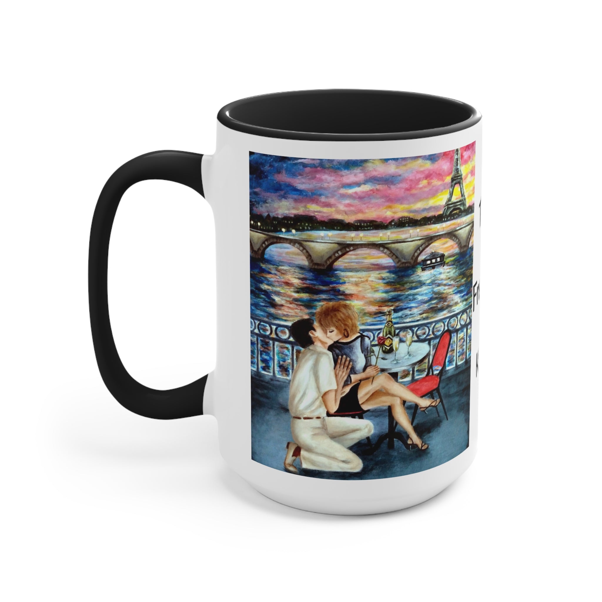 Mugs of Romantic Paris and The French Kiss in Artist Rendering