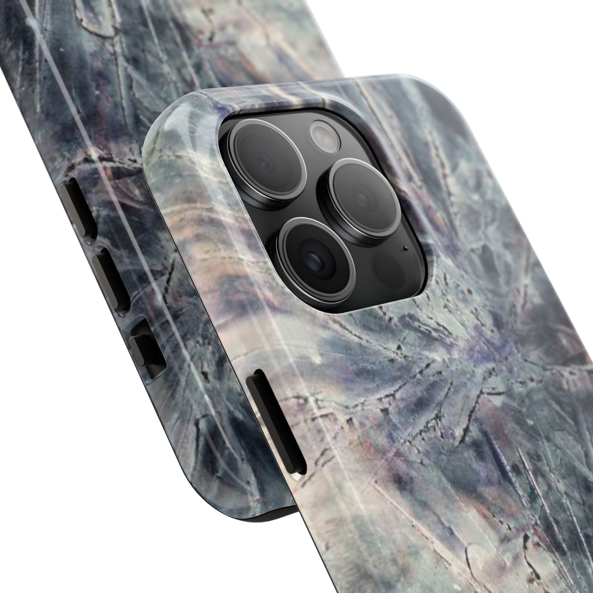 Phone case in abstract bursts of silver crystal design with rubber lining for strong impact and UV protection