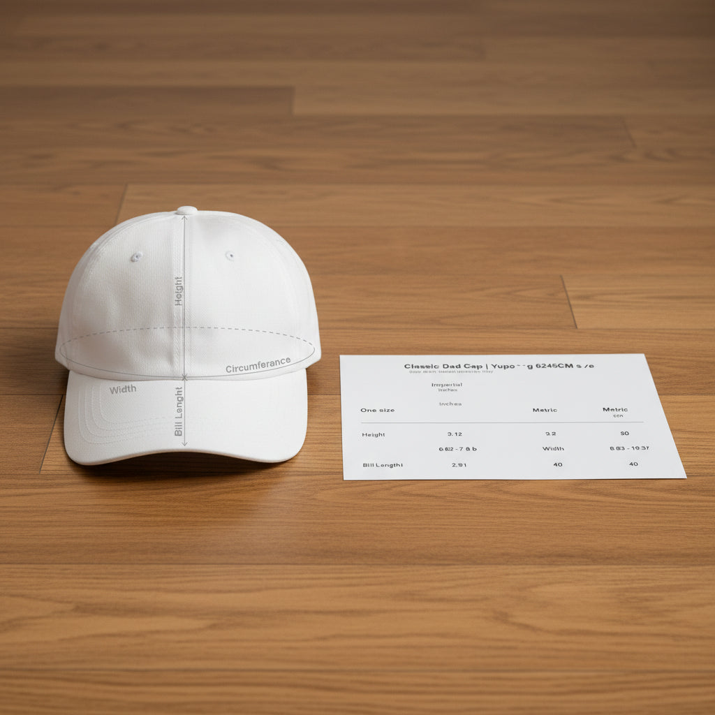 White cap with measurement chart on a white background