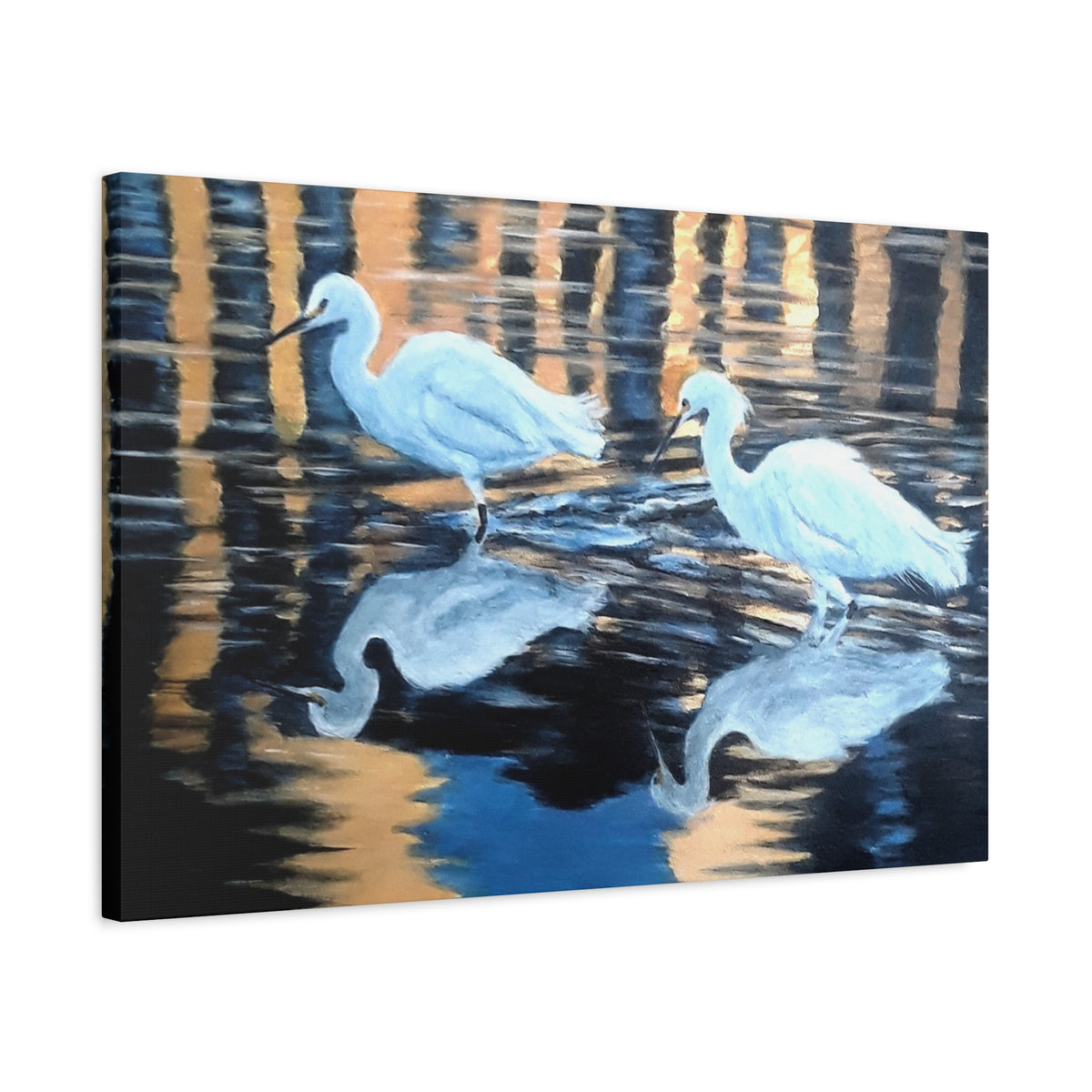 Canvas Wall Art – Reflected Egrets at Dusk
