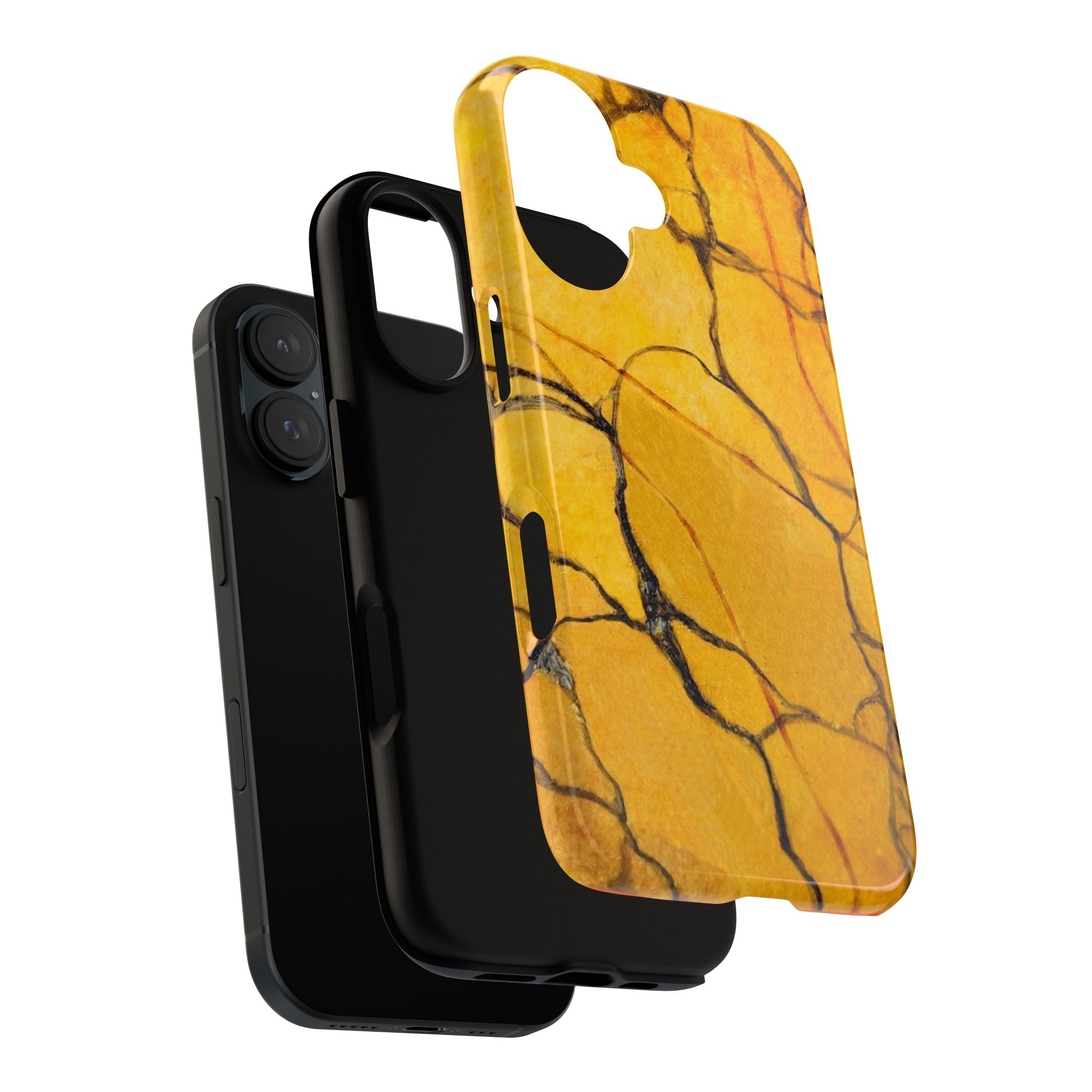phone case in eye catching gold marble design in glossy or matte finish with silicone lining and hard shell for impact and UV resistance