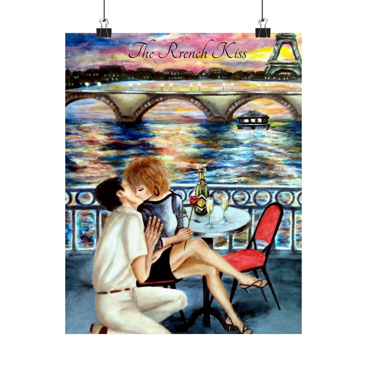Vertical Romantic Poster - The French Kiss by Studio Blitz