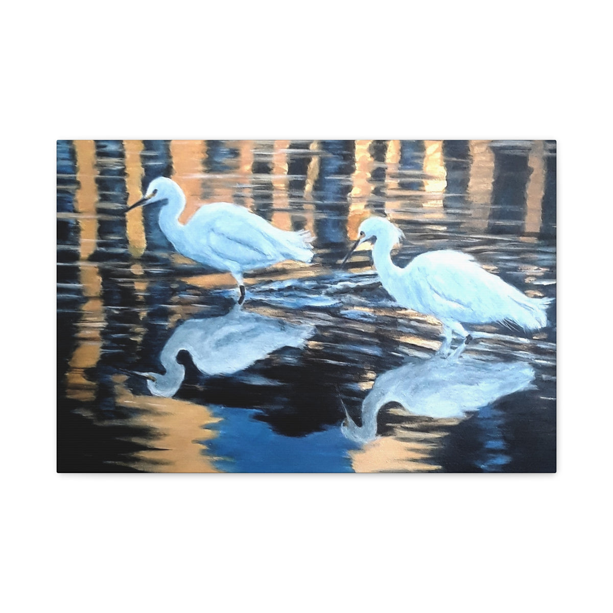 Canvas Wall Art – Reflected Egrets at Dusk