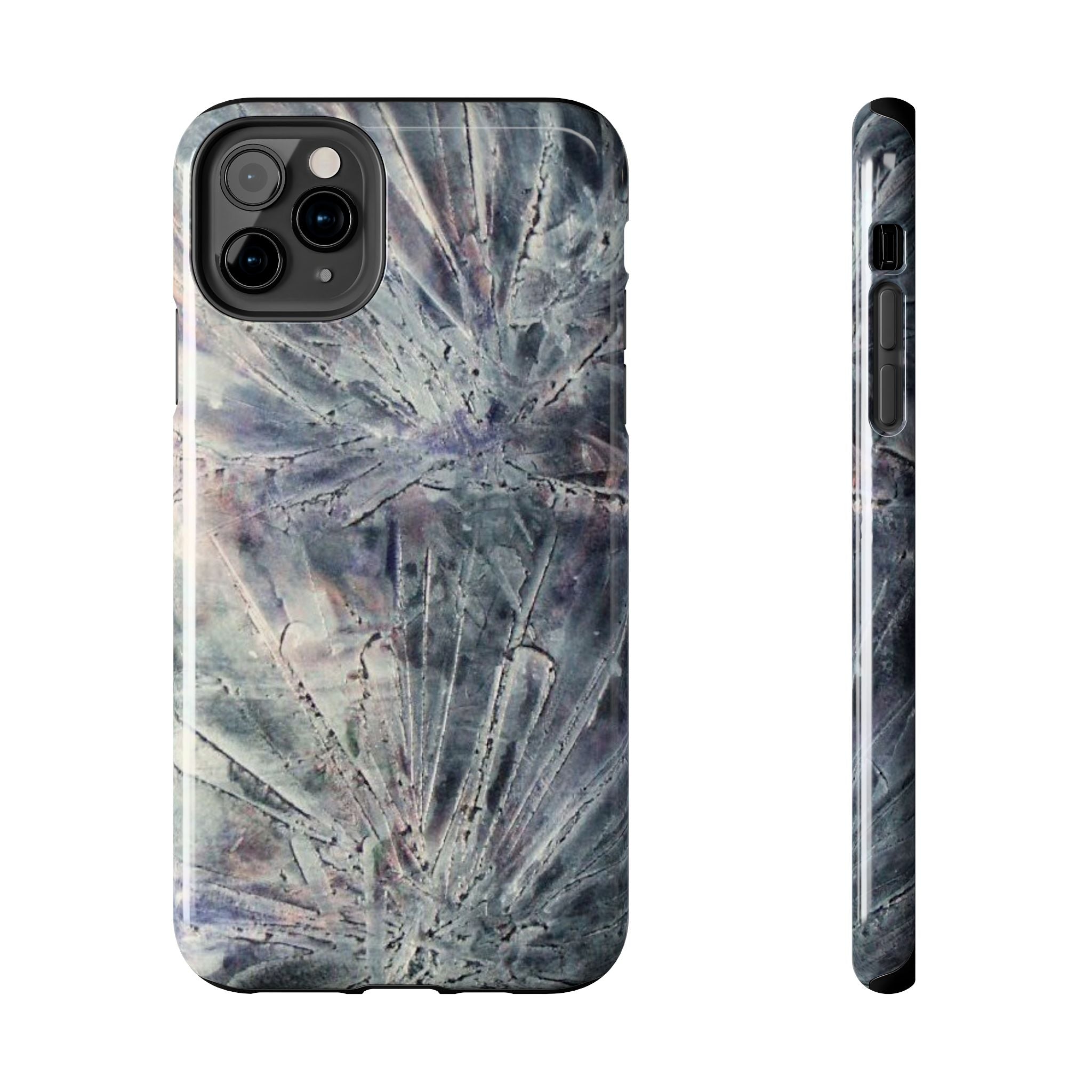 Phone case in abstract bursts of silver crystal design with rubber lining for strong impact and UV protection