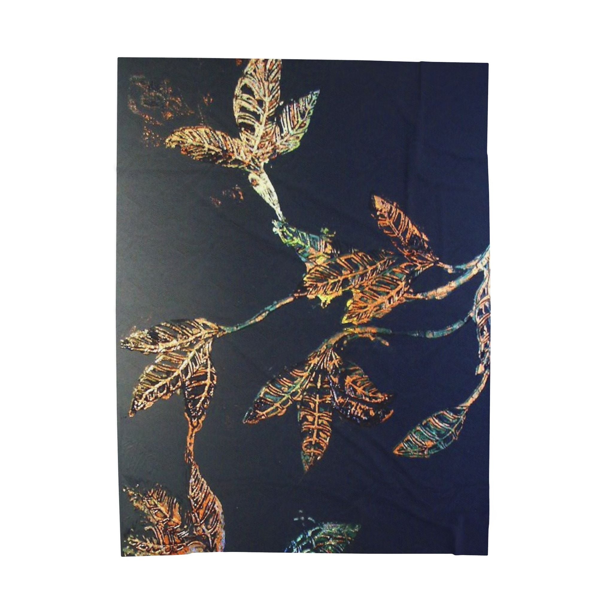 So Soft Black with Gold Leaf Design Velveteen Blanket