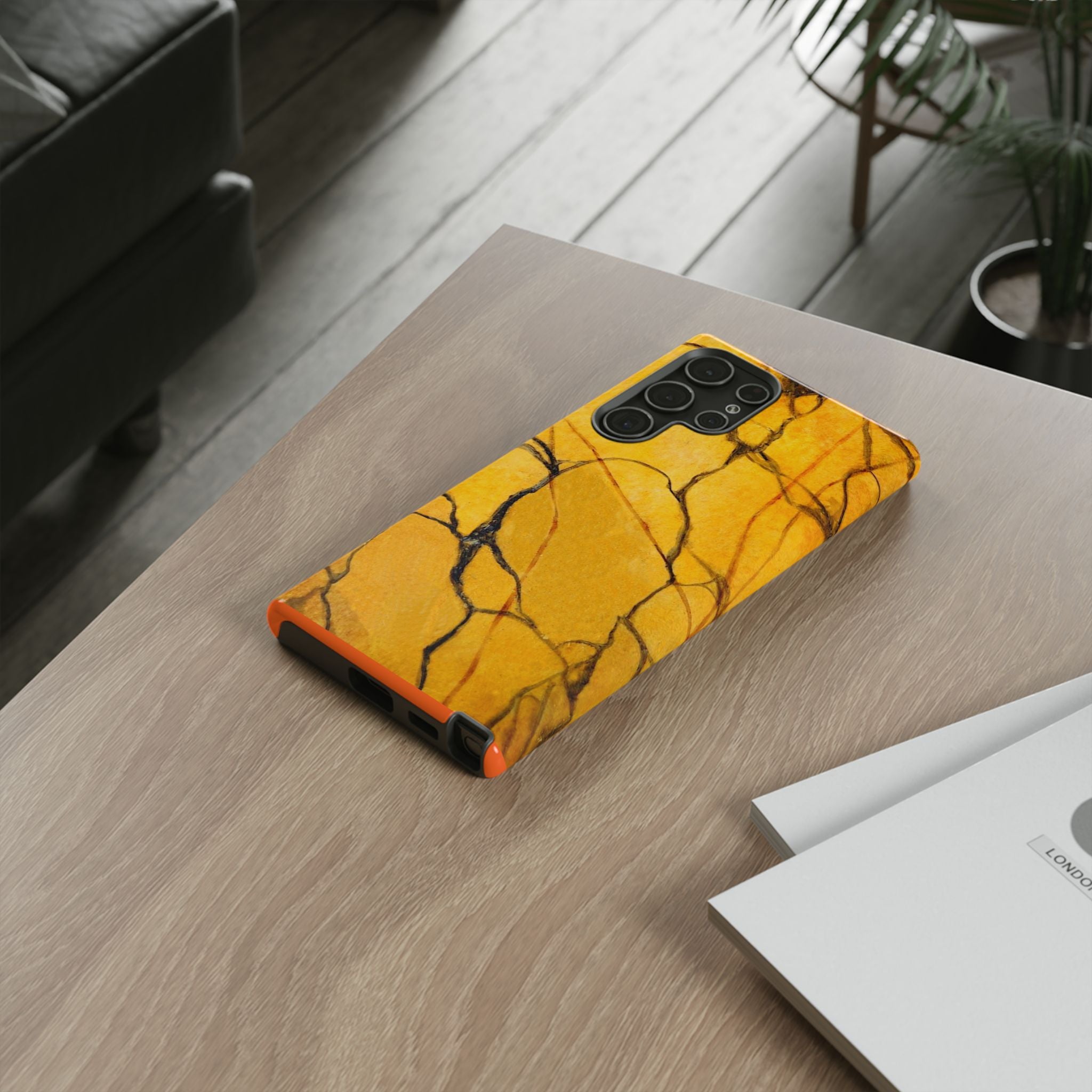 phone case in eye catching gold marble design in glossy or matte finish with silicone lining and hard shell for impact and UV resistance