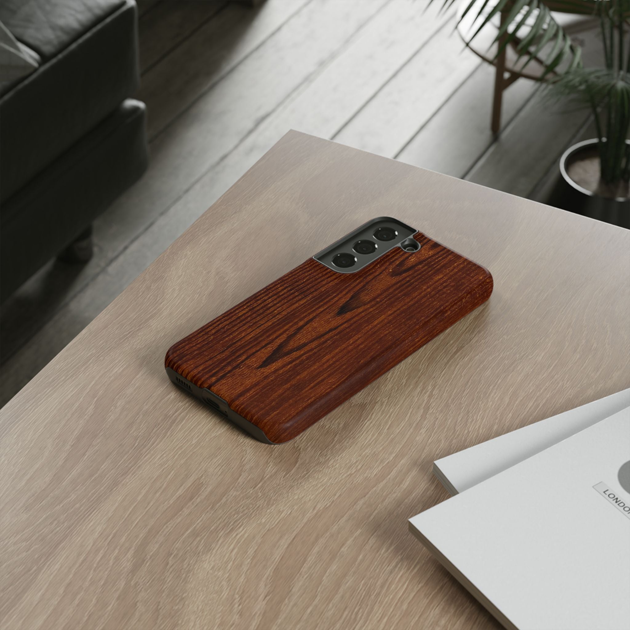 Phone Case in Fine Wood Grain Design with rustic, rugged good looks with toughness and durability for UV and impact resistance protection