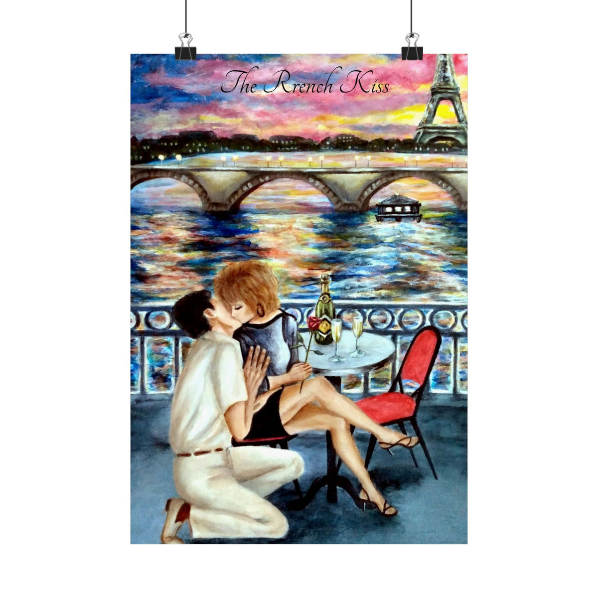 Vertical Romantic Poster - The French Kiss by Studio Blitz