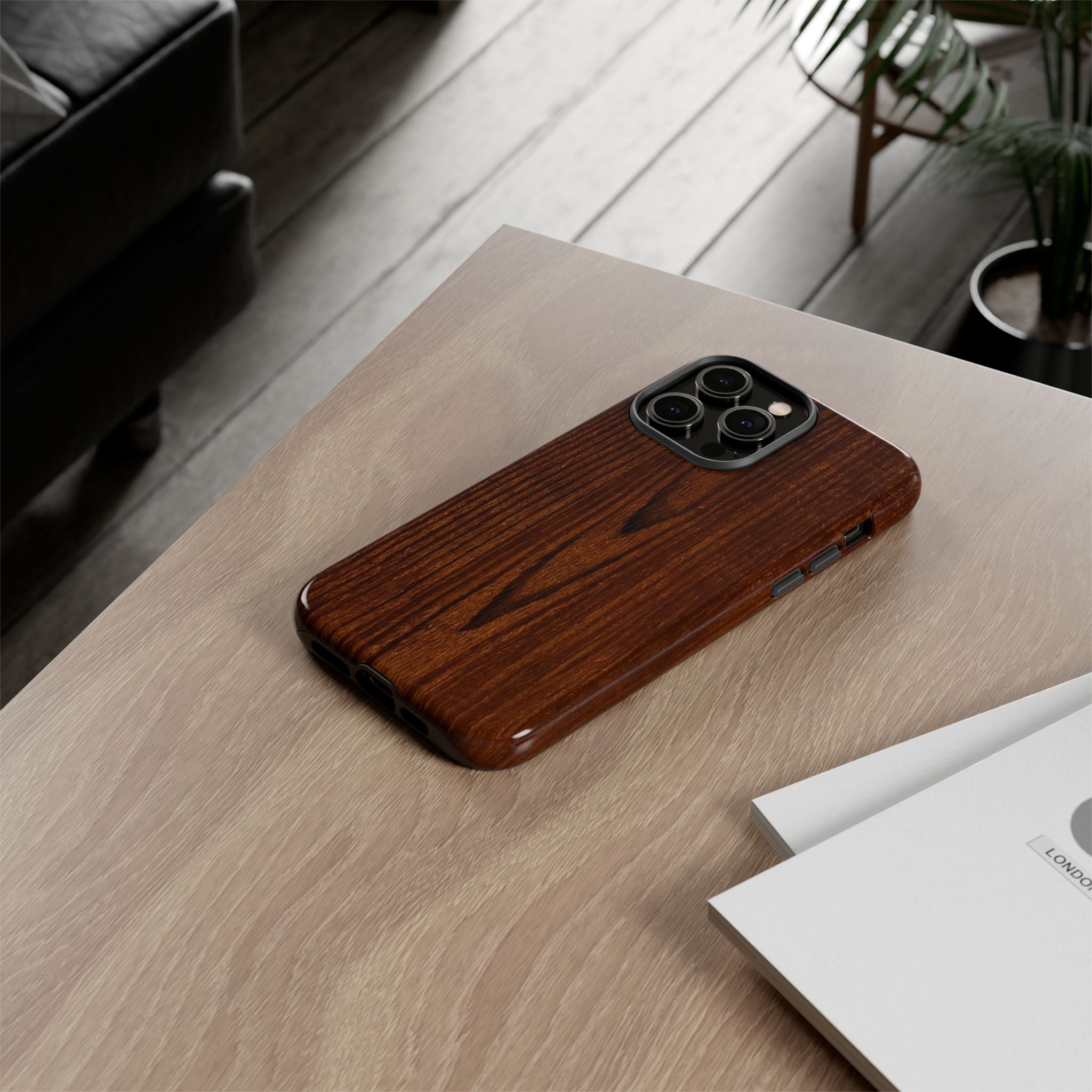 Phone Case in Fine Wood Grain Design with rustic, rugged good looks with toughness and durability for UV and impact resistance protection