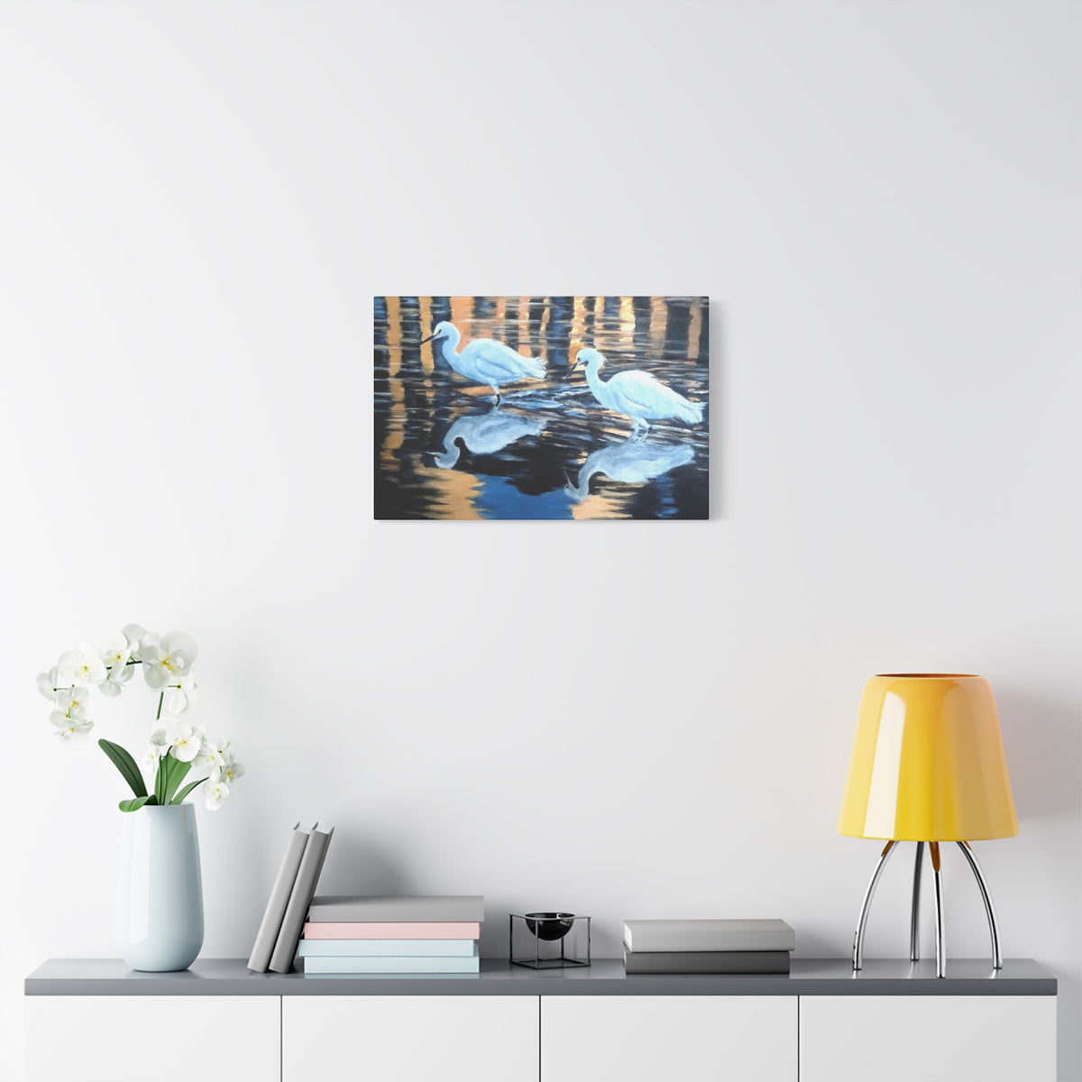 Canvas Wall Art – Reflected Egrets at Dusk