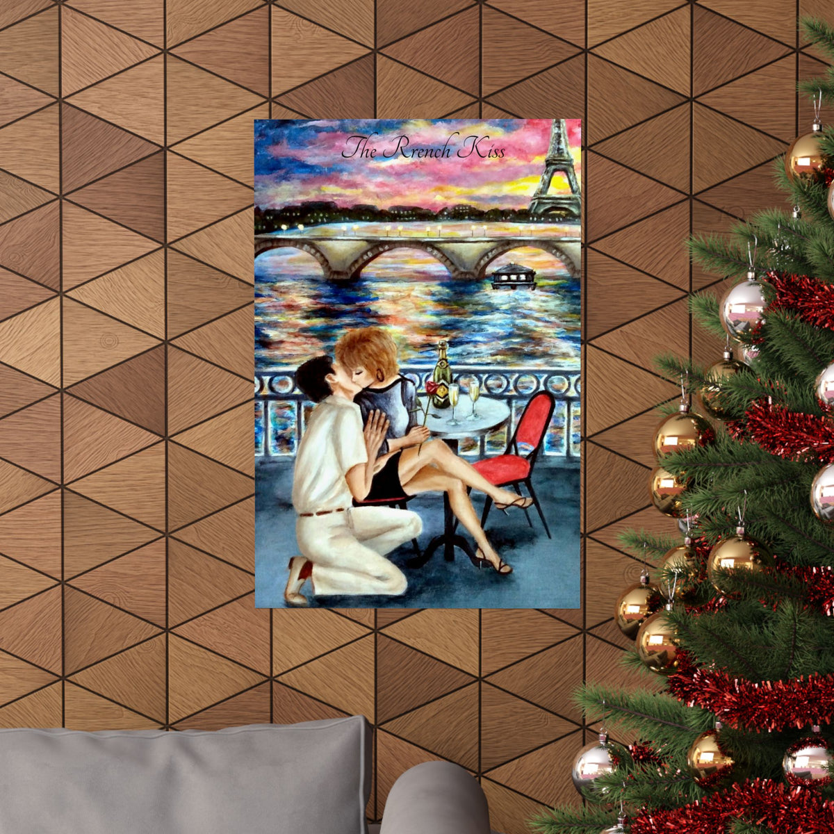 Vertical Romantic Poster - The French Kiss by Studio Blitz