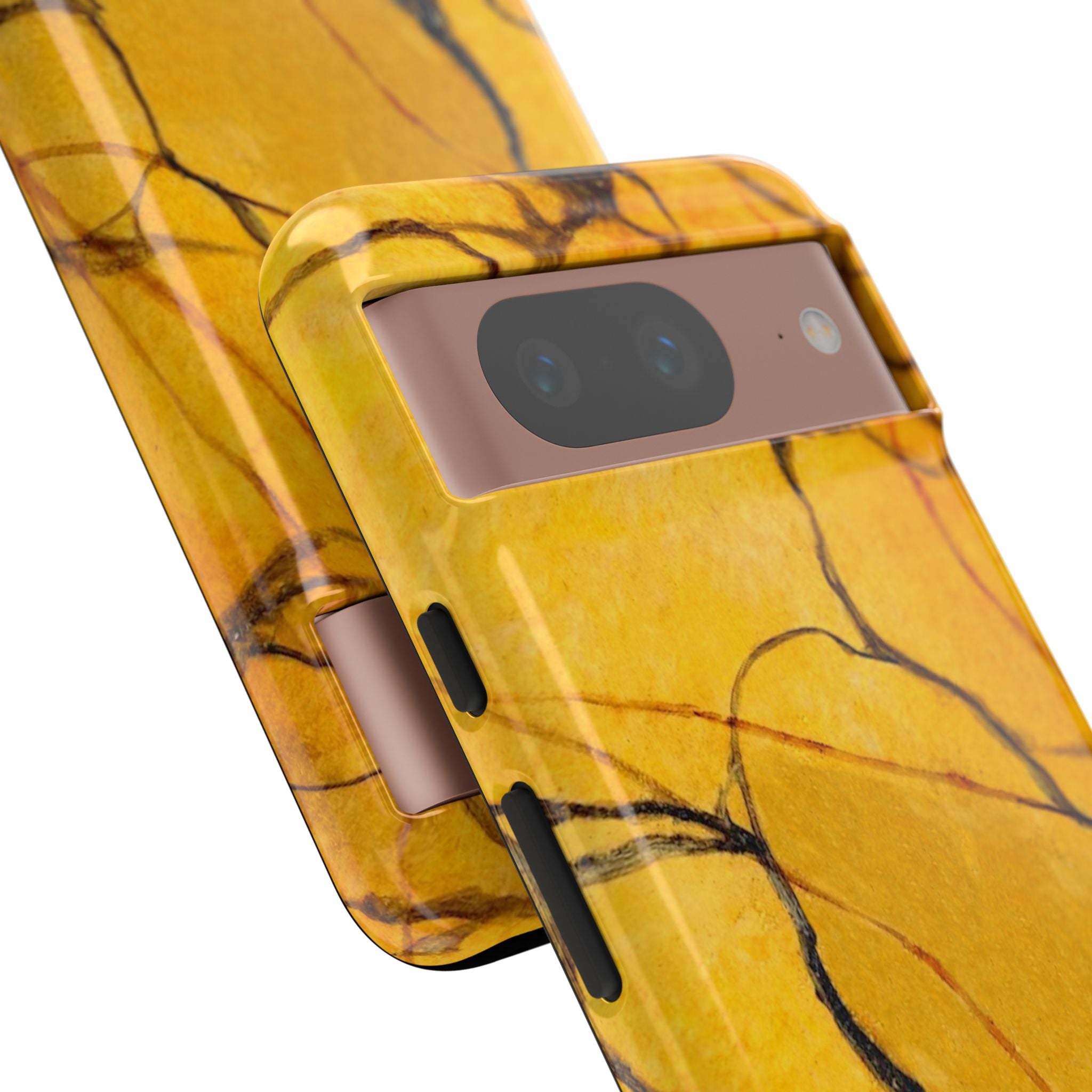 phone case in eye catching gold marble design in glossy or matte finish with silicone lining and hard shell for impact and UV resistance