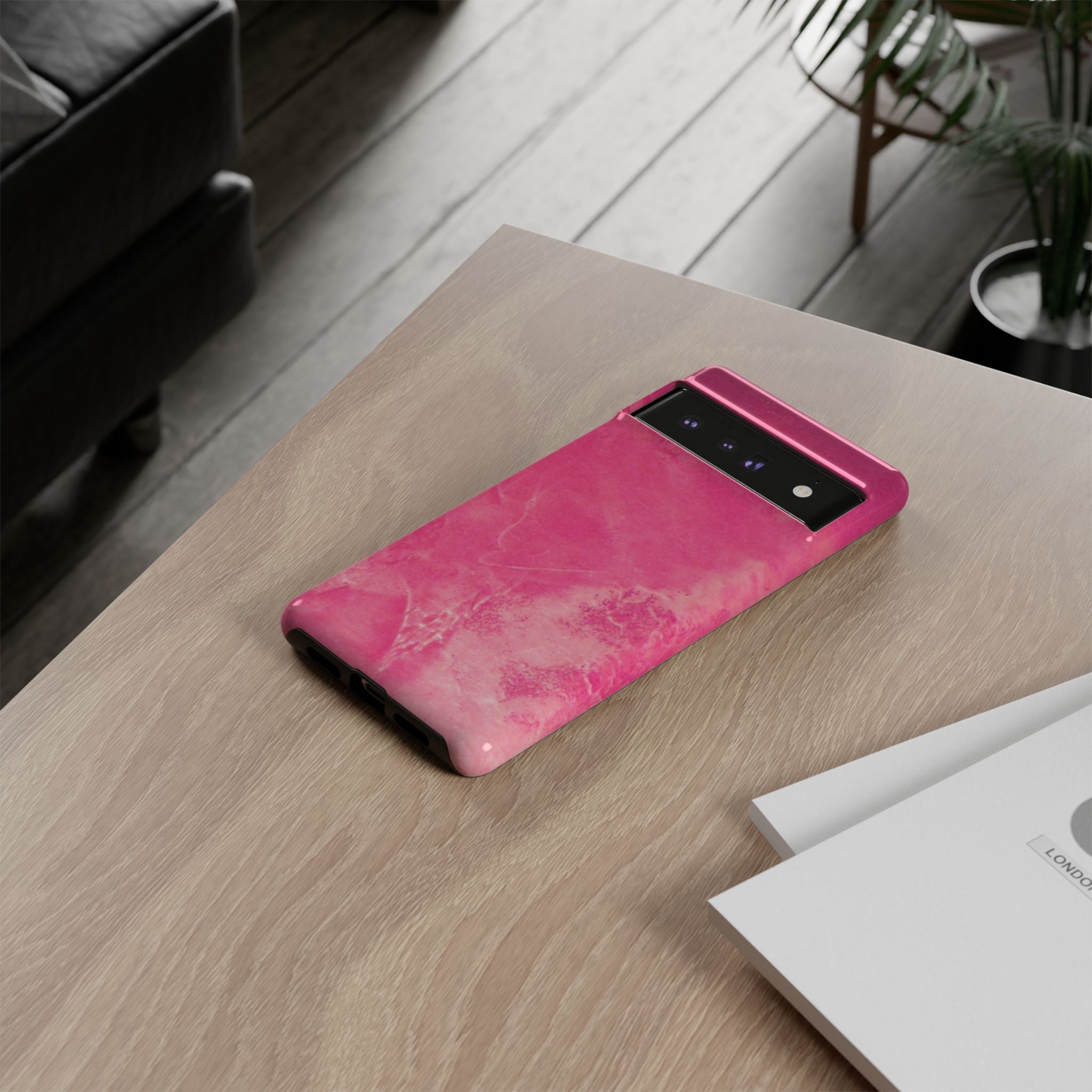phone case in glossy or matte Hot Pink Marble Design with UV and impact resistance protection
