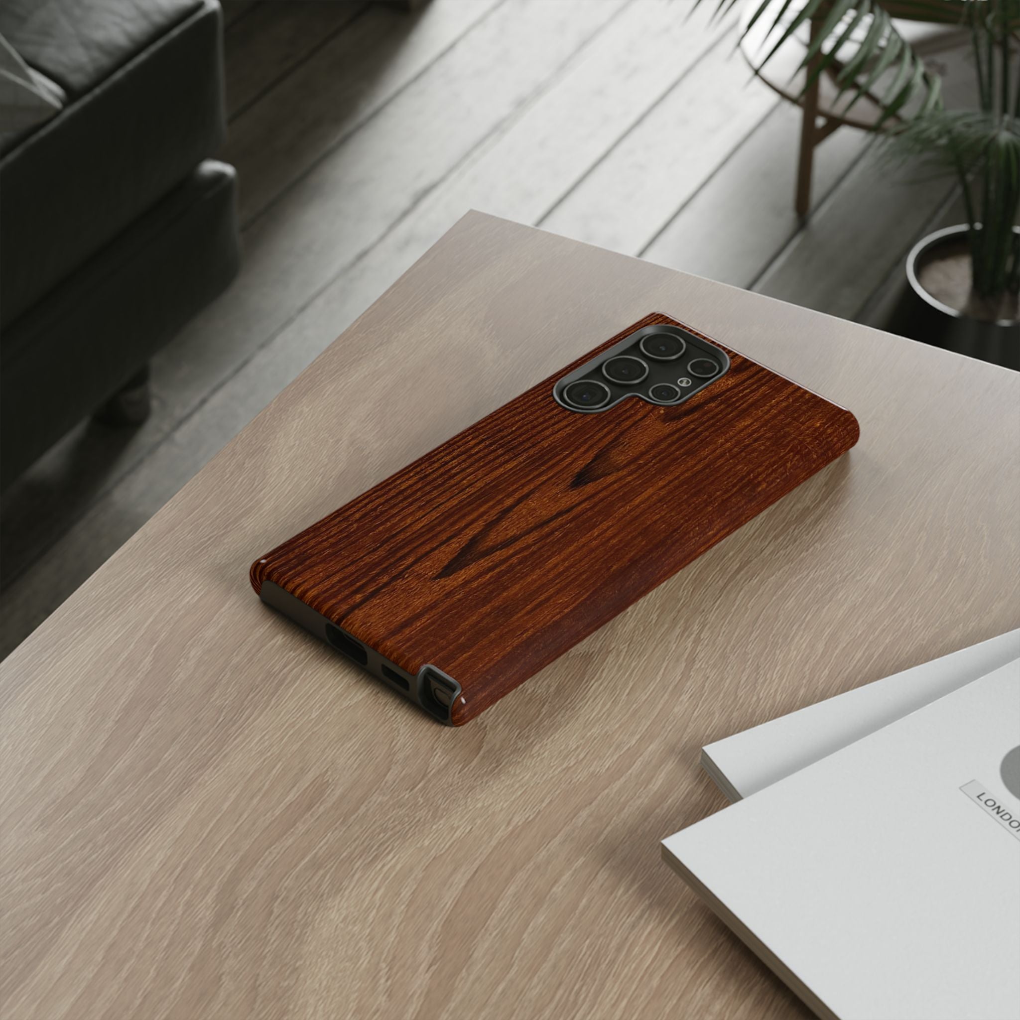 Phone Case in Fine Wood Grain Design with rustic, rugged good looks with toughness and durability for UV and impact resistance protection
