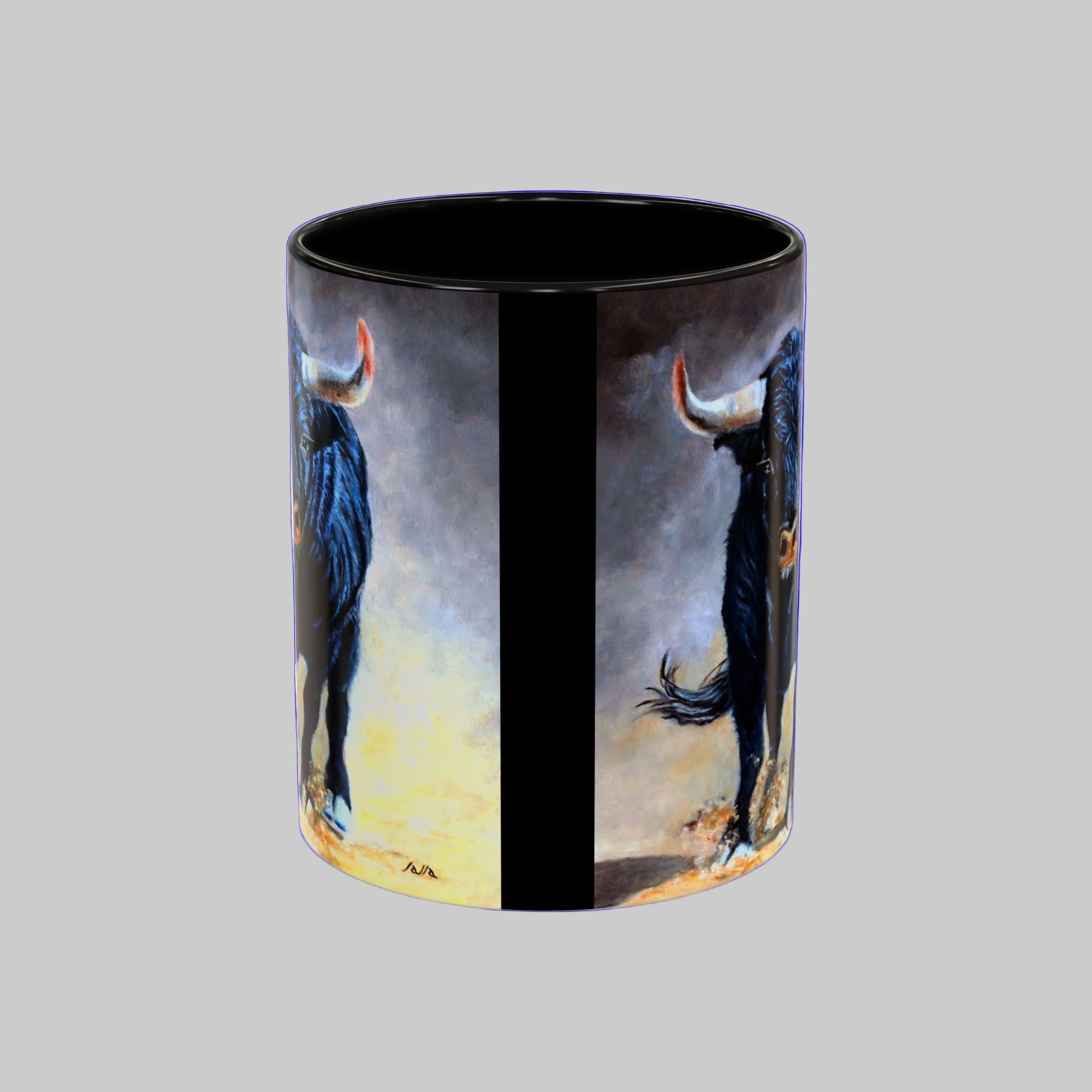 Mug with hand painted Bull with black interior