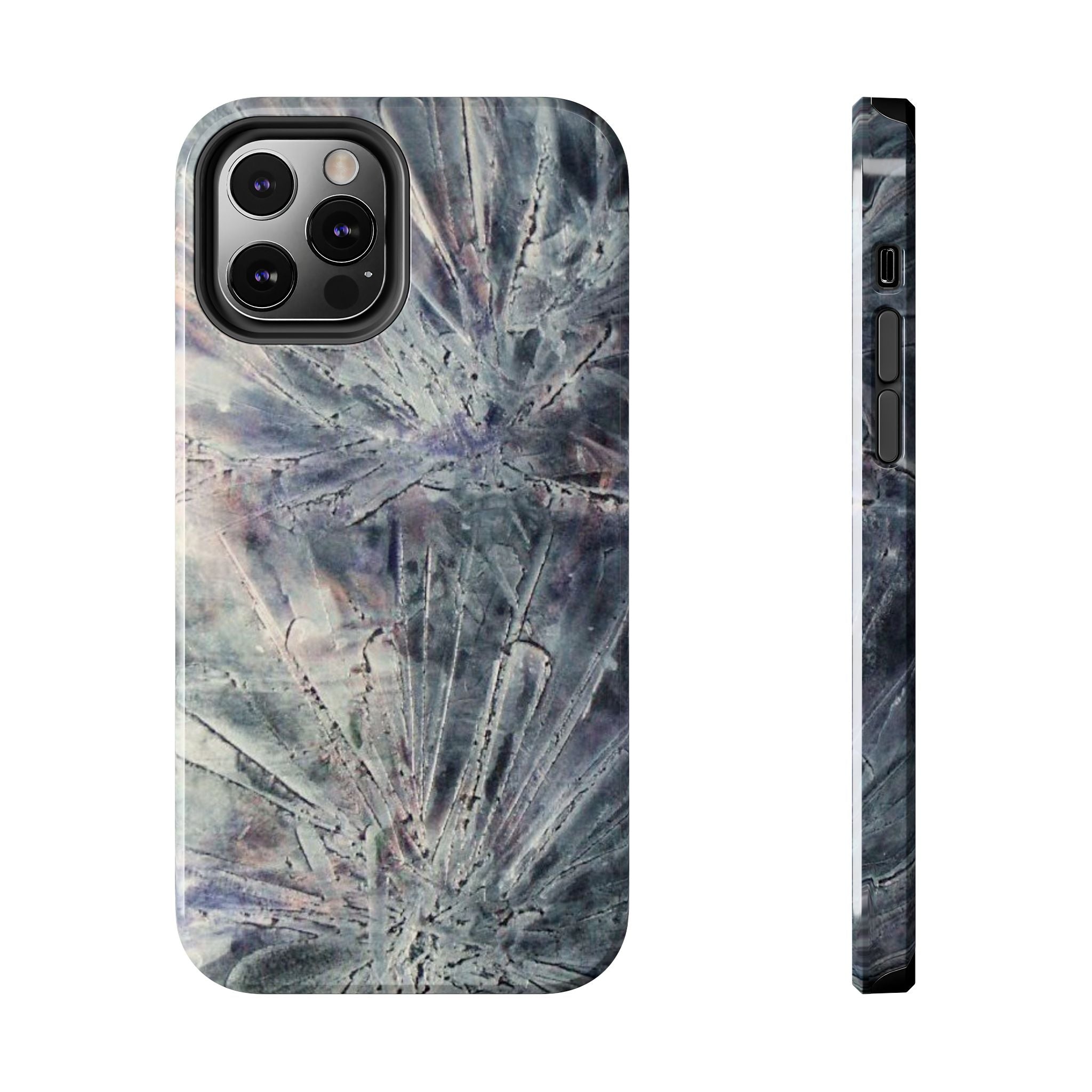 Phone case in abstract bursts of silver crystal design with rubber lining for strong impact and UV protection