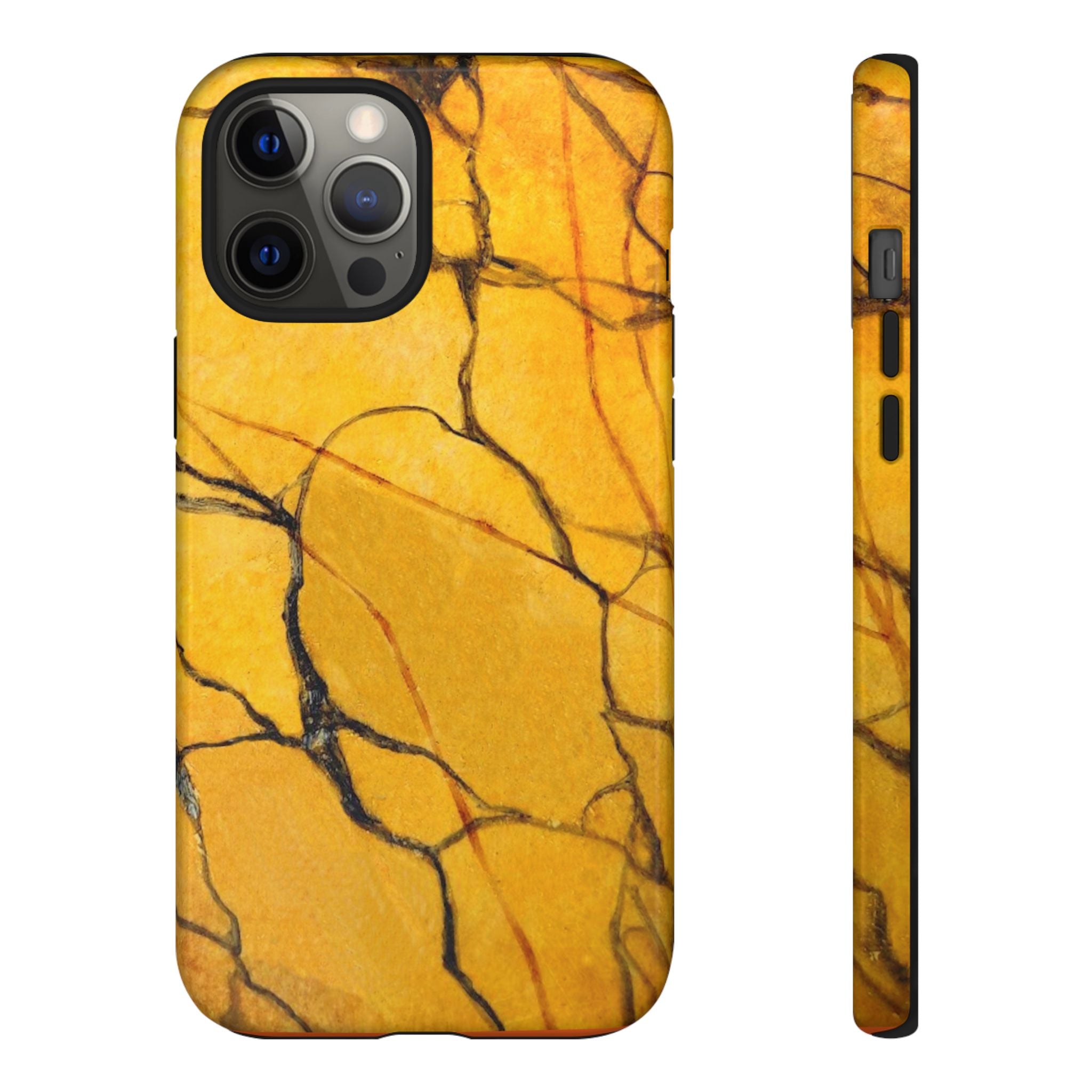 phone case in eye catching gold marble design in glossy or matte finish with silicone lining and hard shell for impact and UV resistance