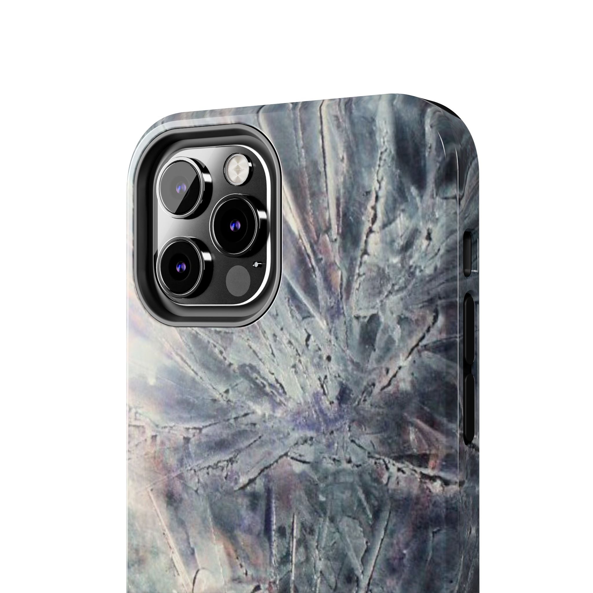 Phone case in abstract bursts of silver crystal design with rubber lining for strong impact and UV protection