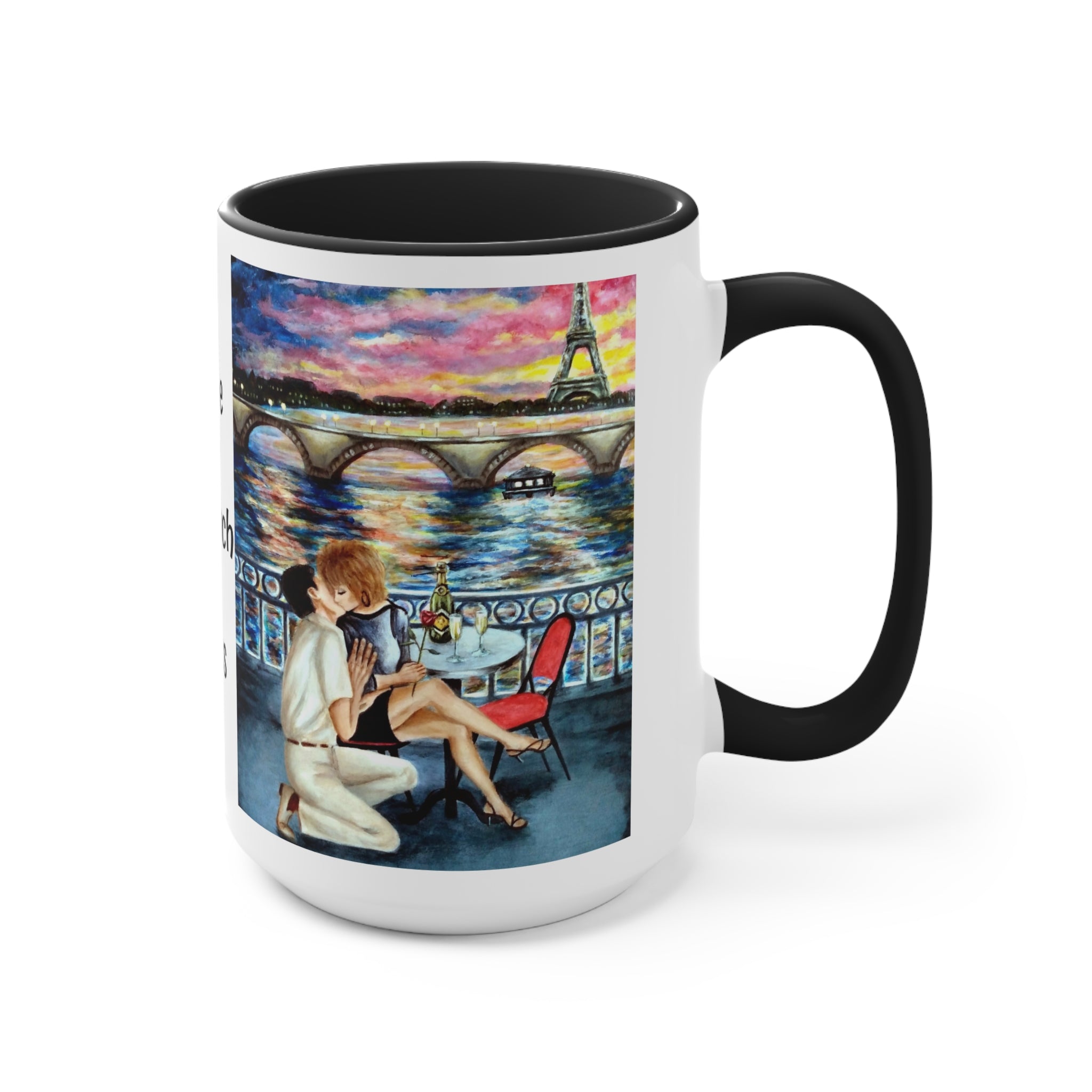 Mugs of Romantic Paris and The French Kiss in Artist Rendering
