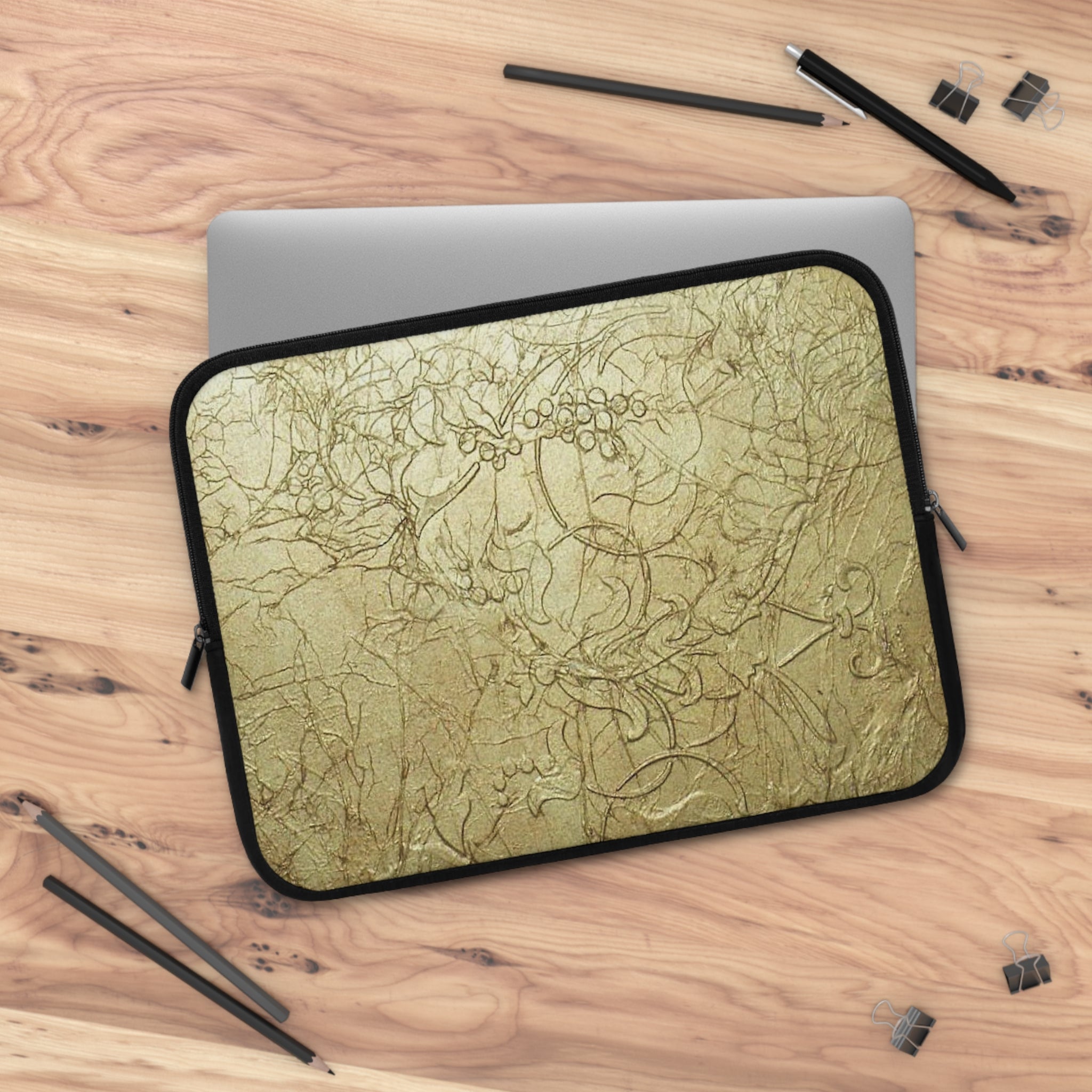 Laptop Sleeve in Elegant Gold Embossed Design