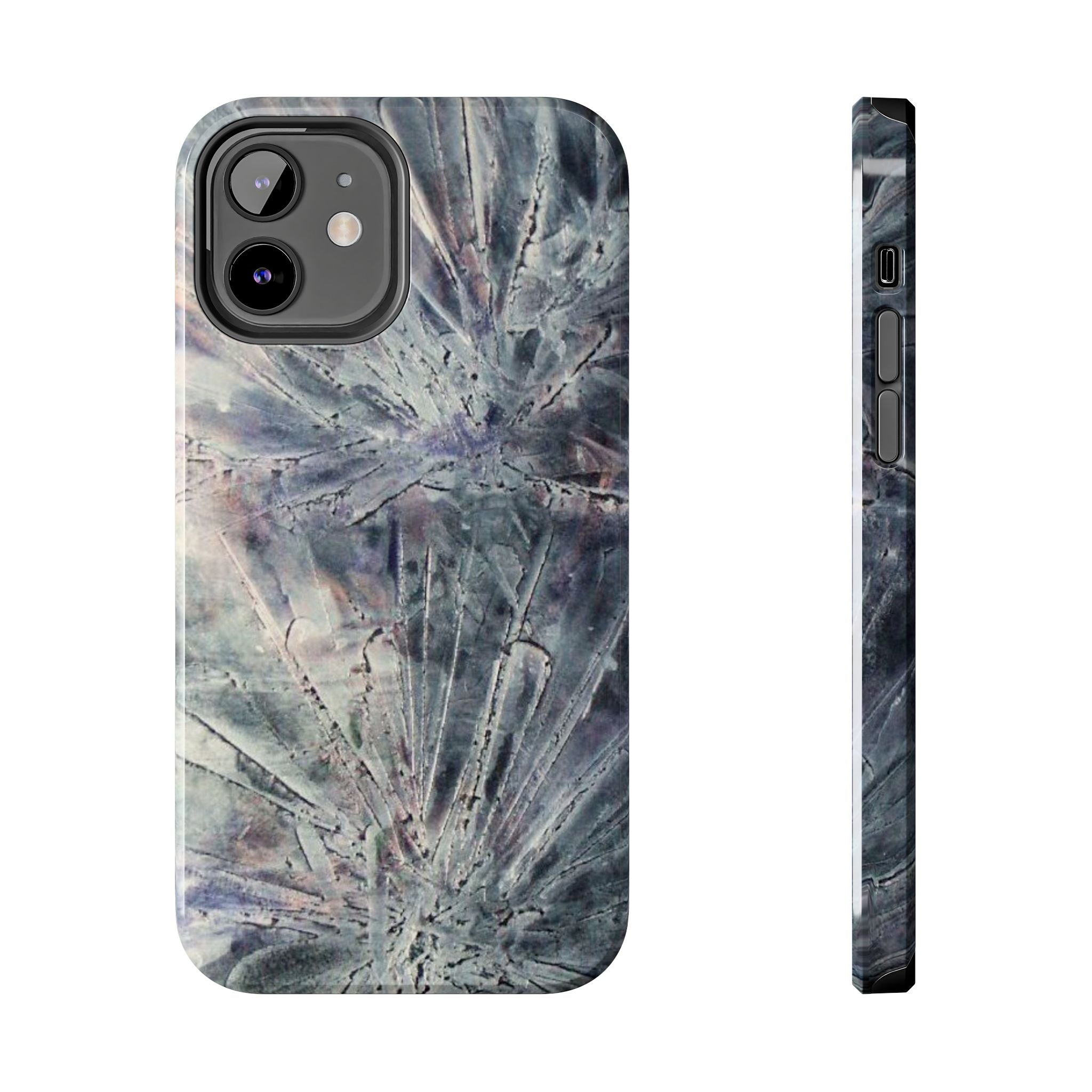 Phone case in abstract bursts of silver crystal design with rubber lining for strong impact and UV protection