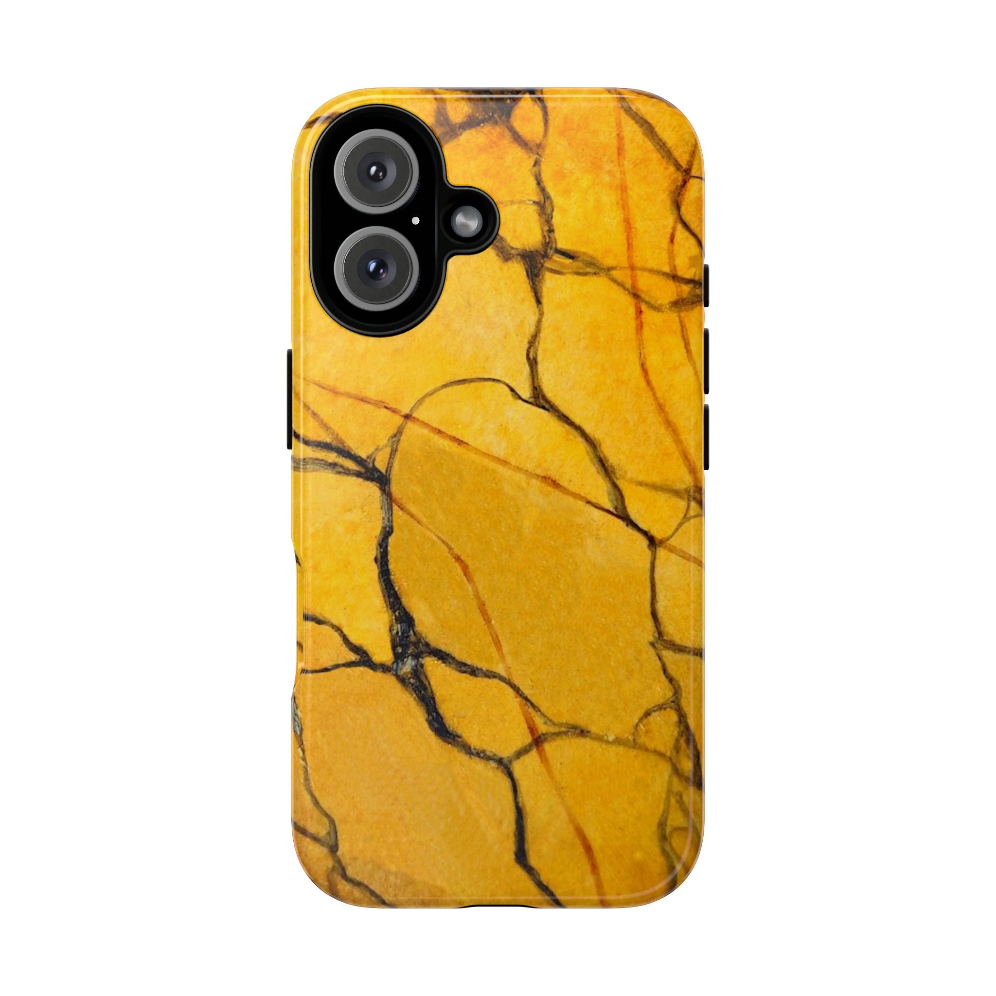 phone case in eye catching gold marble design in glossy or matte finish with silicone lining and hard shell for impact and UV resistance