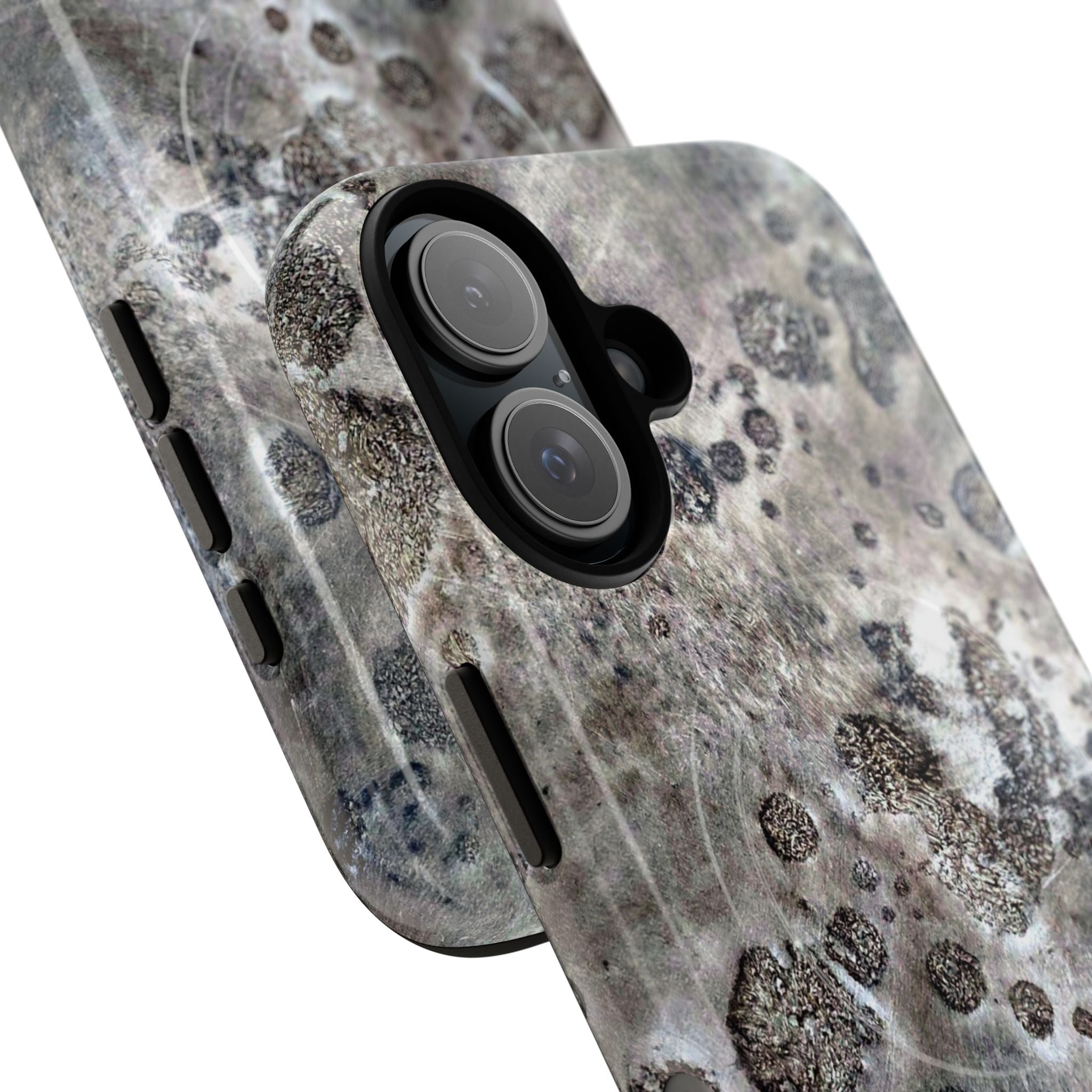 Magnetic iphone case with a Lunar Moon Rock Design is as tough as it looks with 2 layer shell compatible with MagSafe Accessories