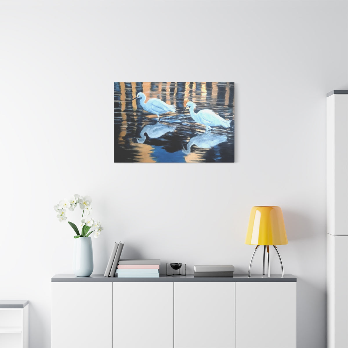 Canvas Wall Art – Reflected Egrets at Dusk