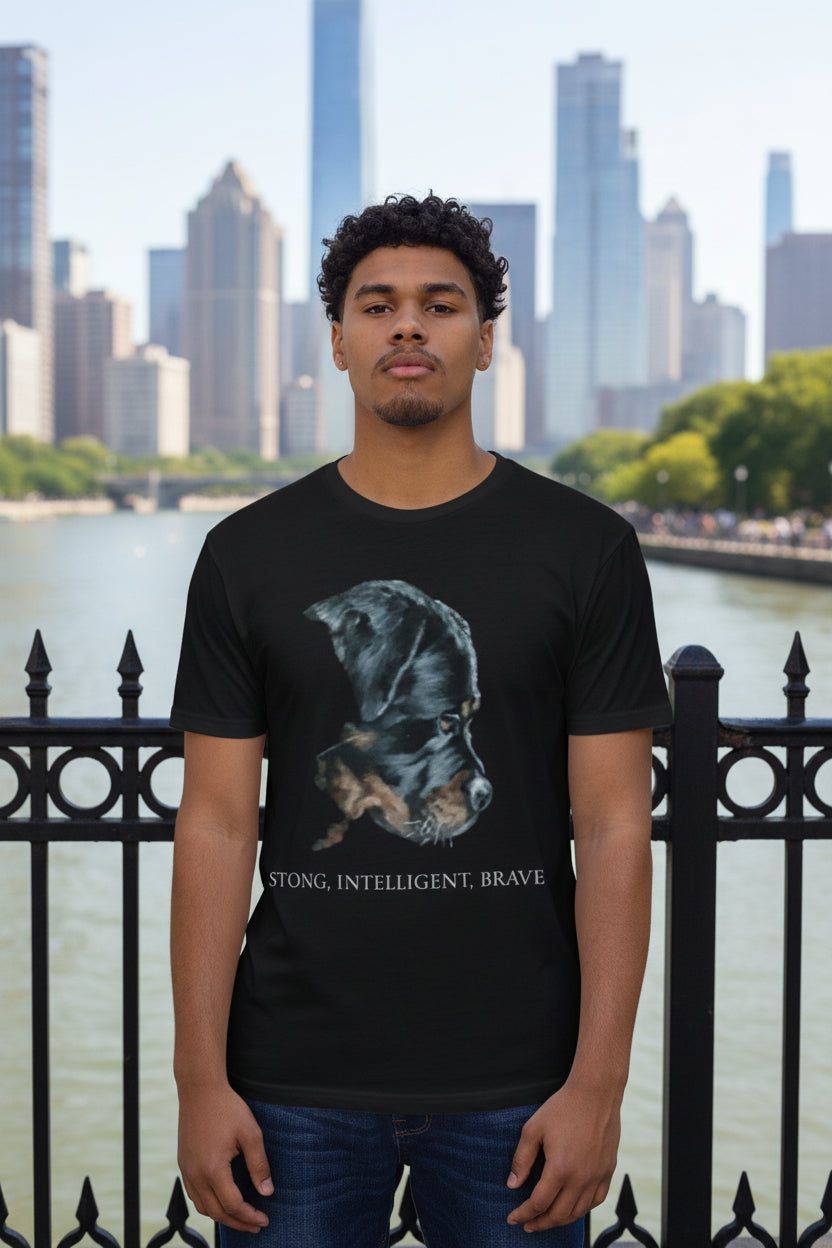 Rottweiler Portrait T-Shirt with Strong, Brave Intelligence