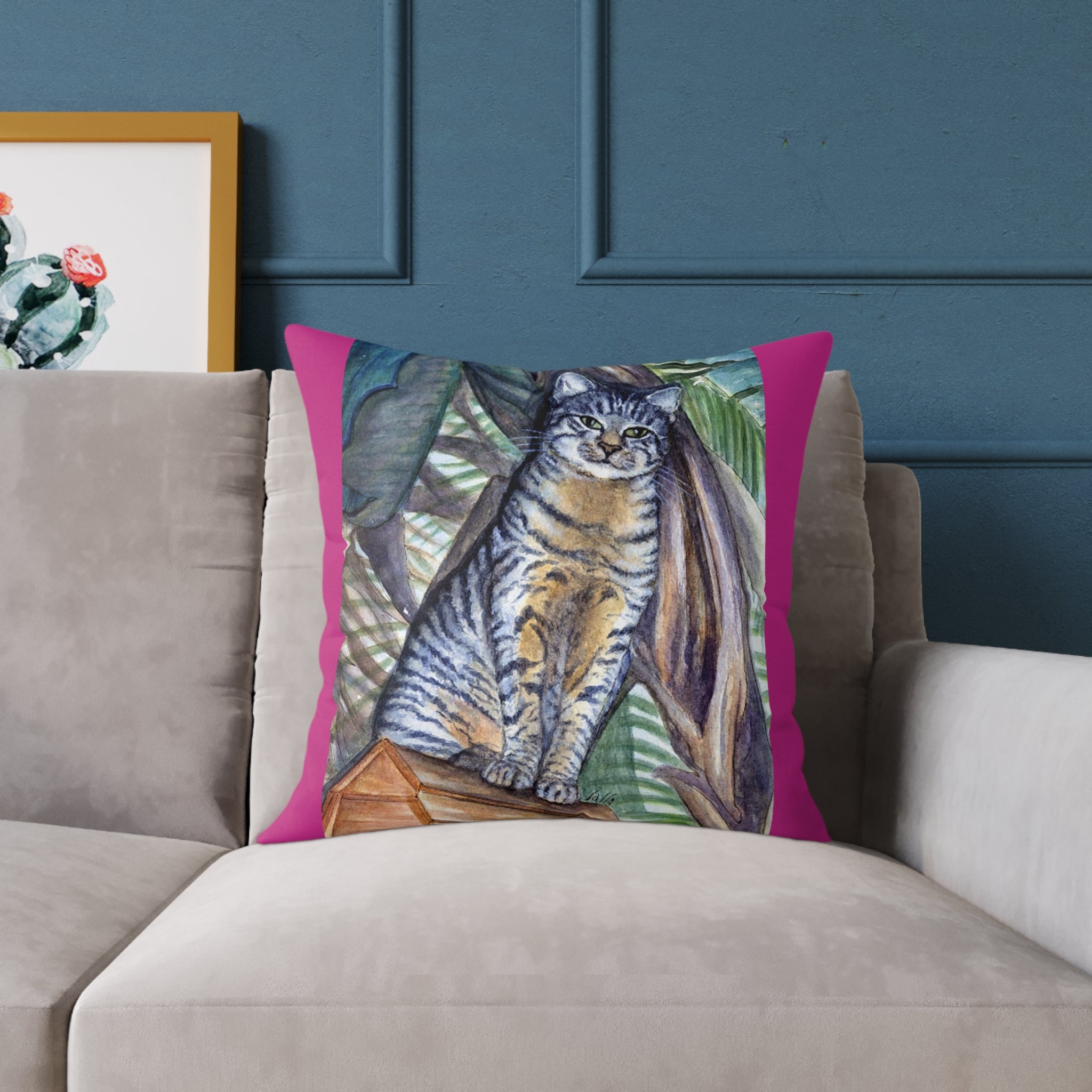 Throw Pillow with Zipper - Decorative Square Cushion with Tabby Jungle Cat