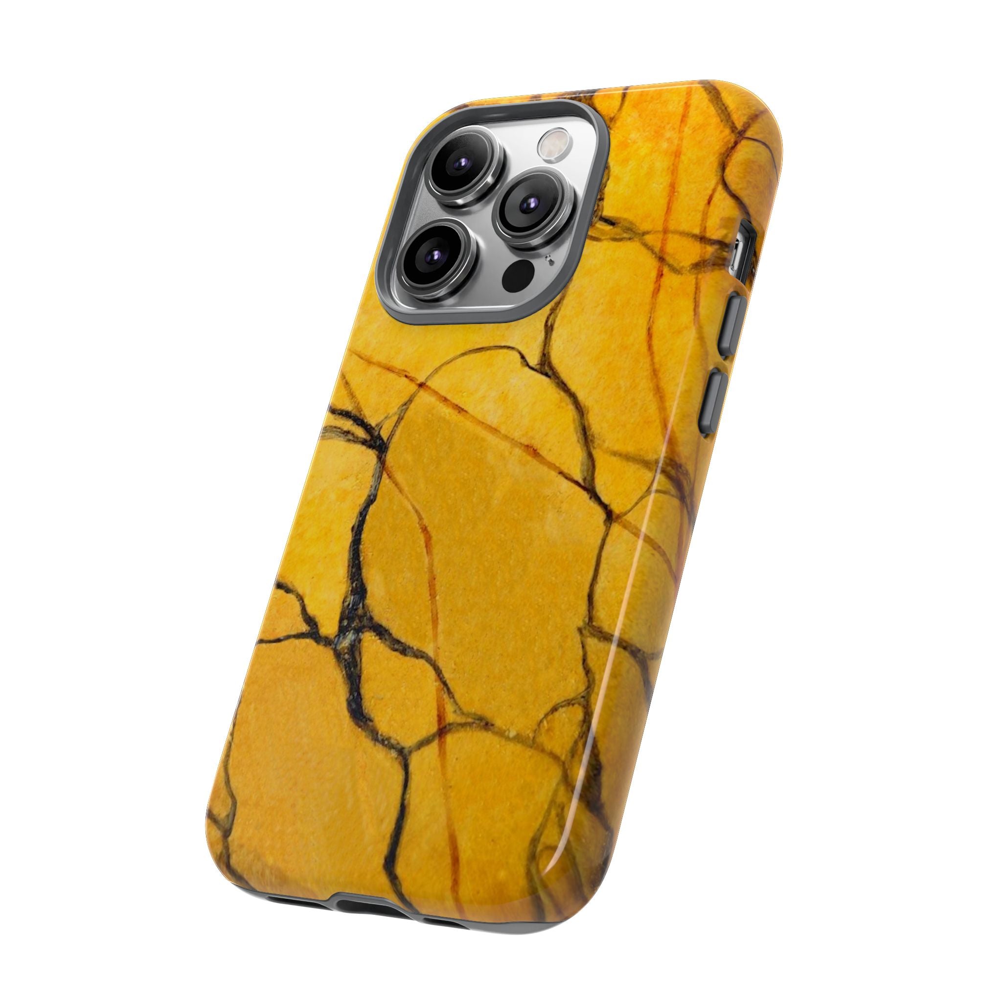 phone case in eye catching gold marble design in glossy or matte finish with silicone lining and hard shell for impact and UV resistance